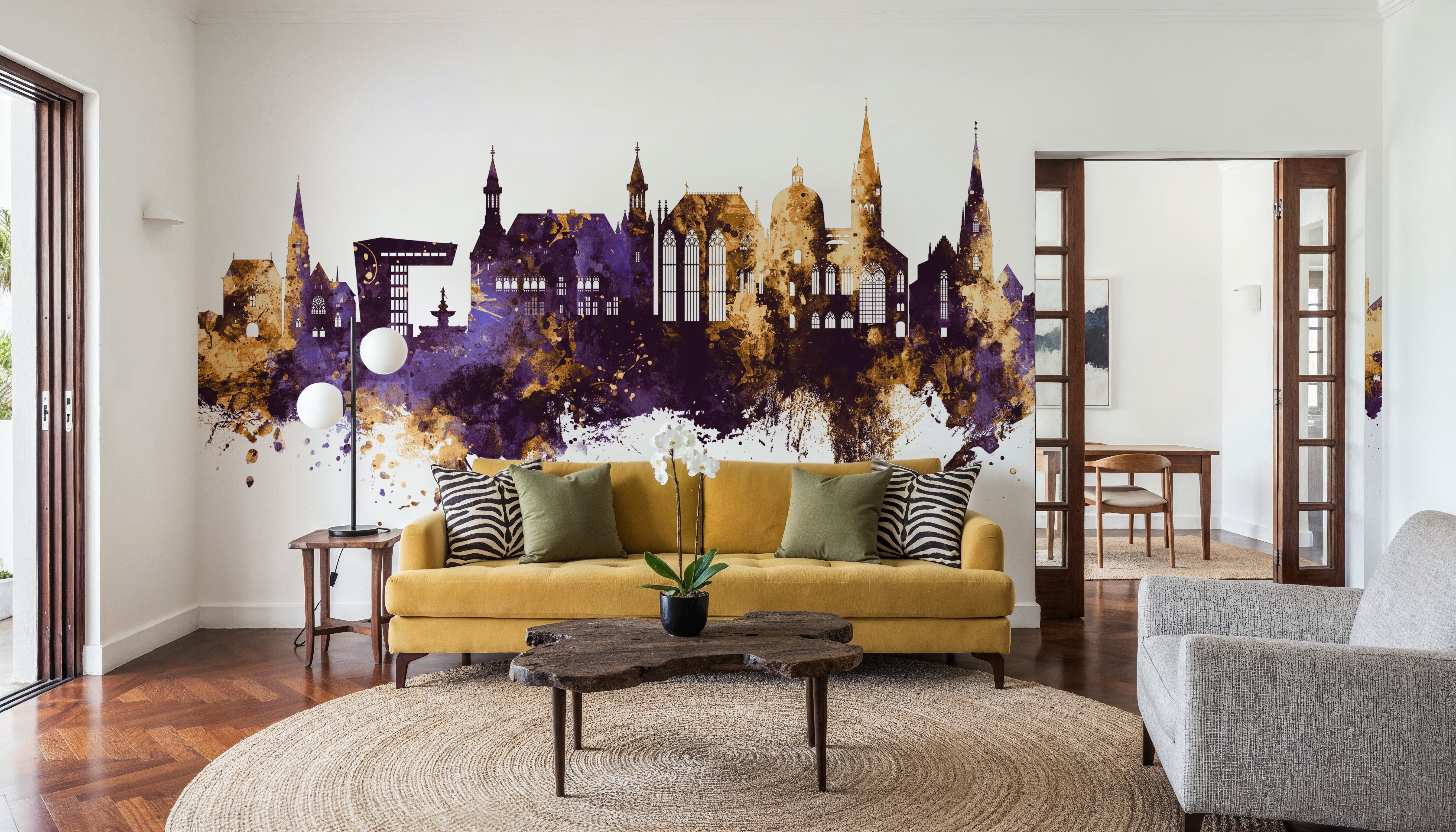 Aachen Germany Skyline Purple & Gold
