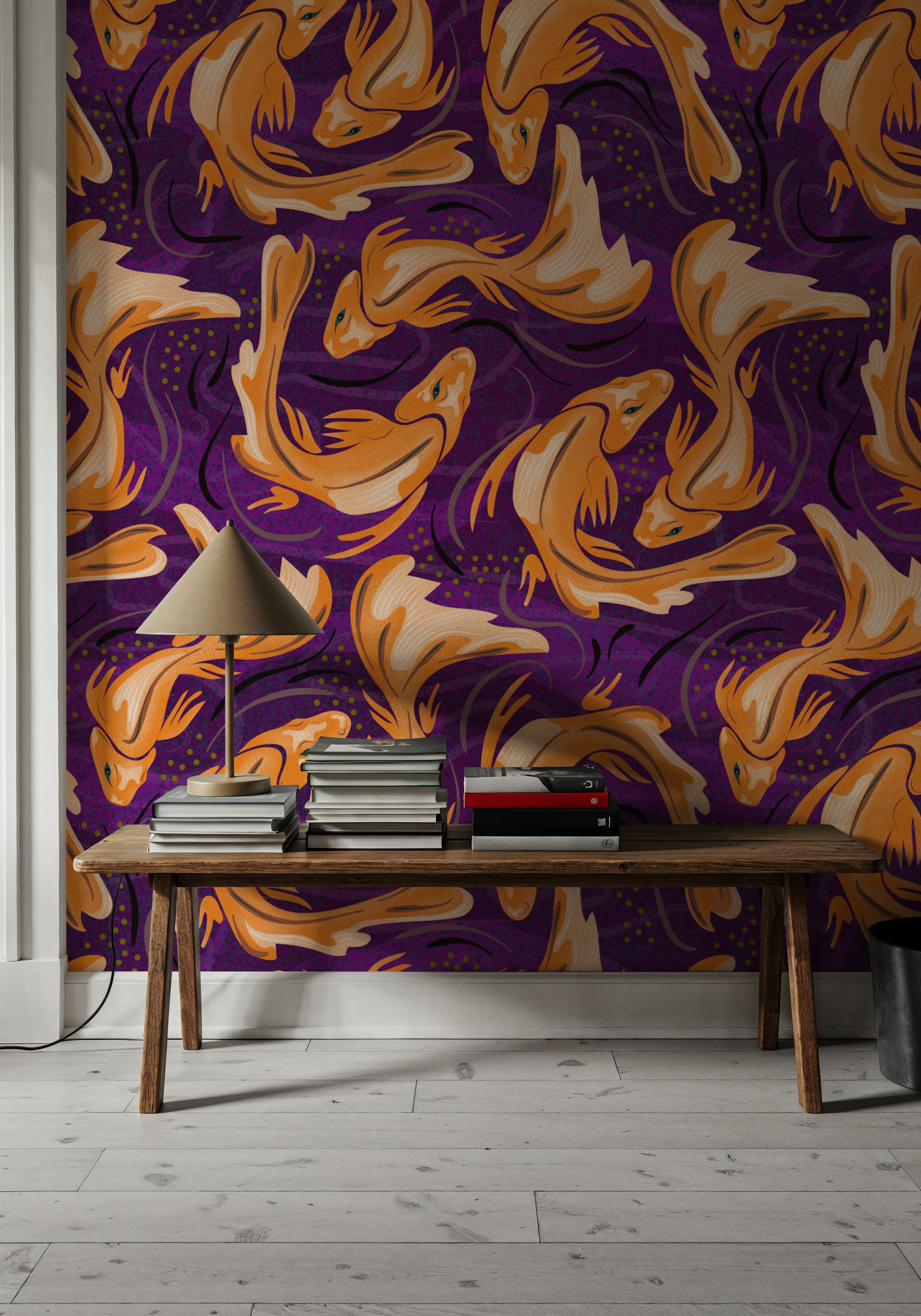 Koi Fish, Purple, Wallpaper