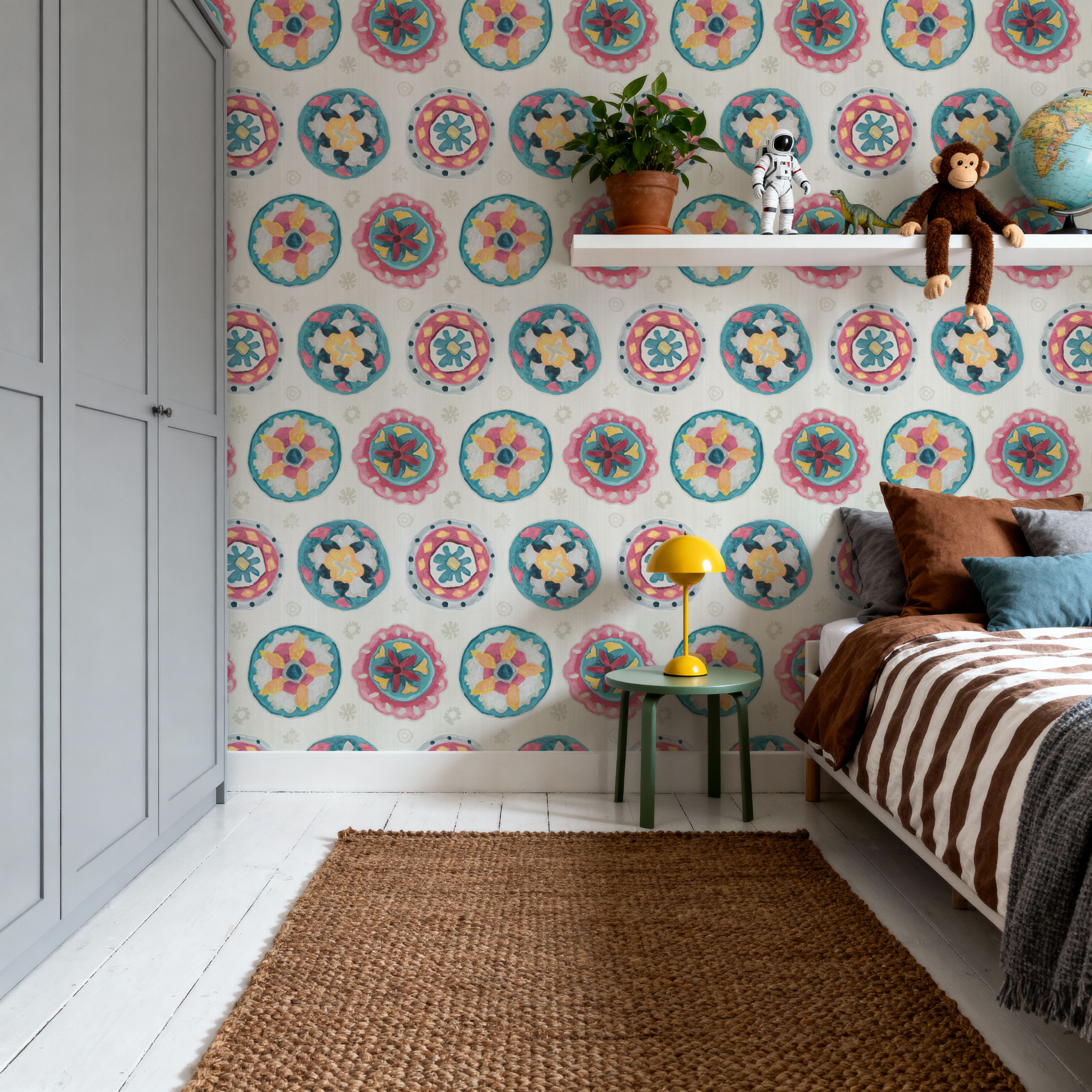 Boho Circles White, Wallpaper