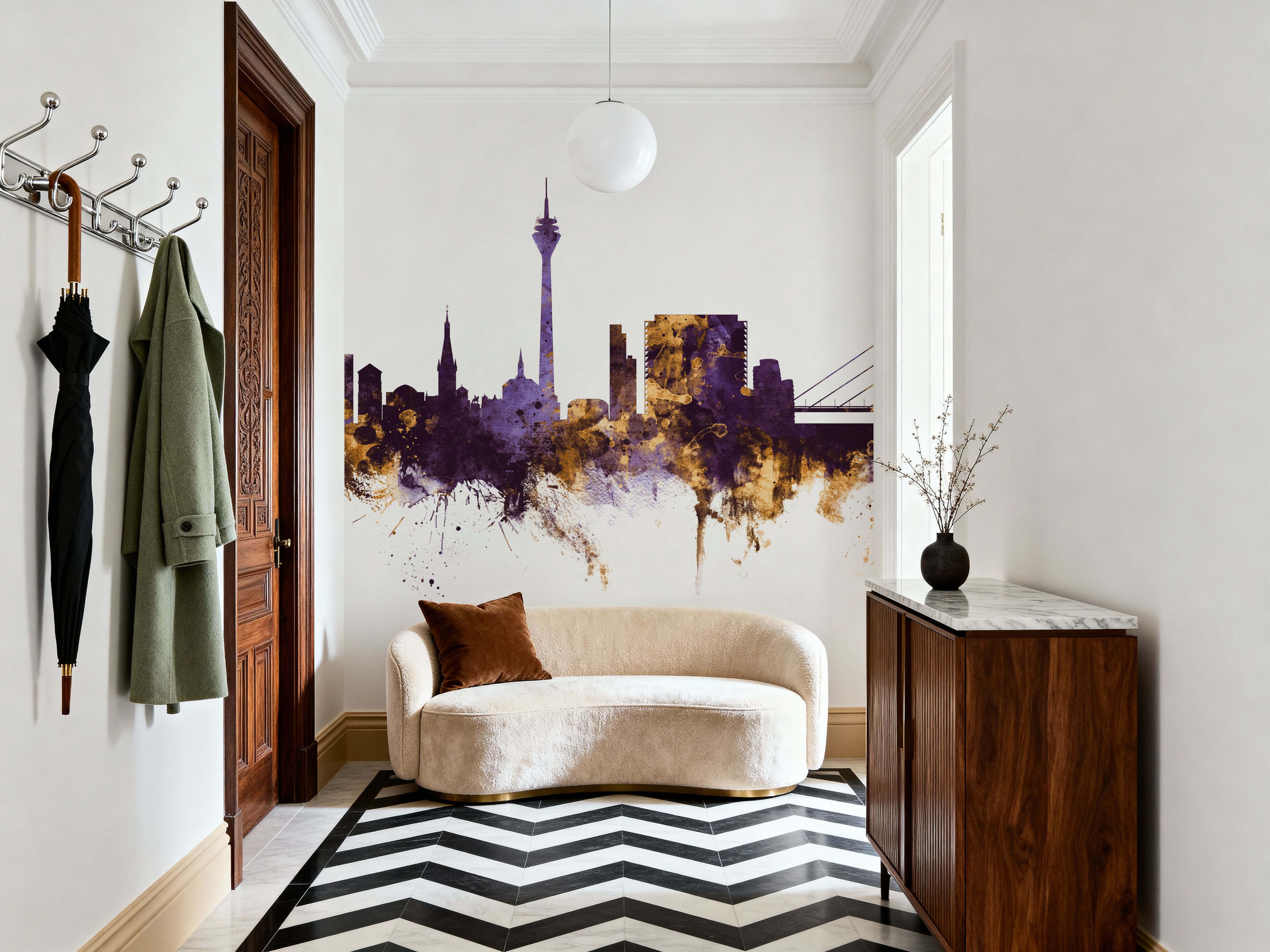 Düsseldorf Germany Skyline Purple & Gold