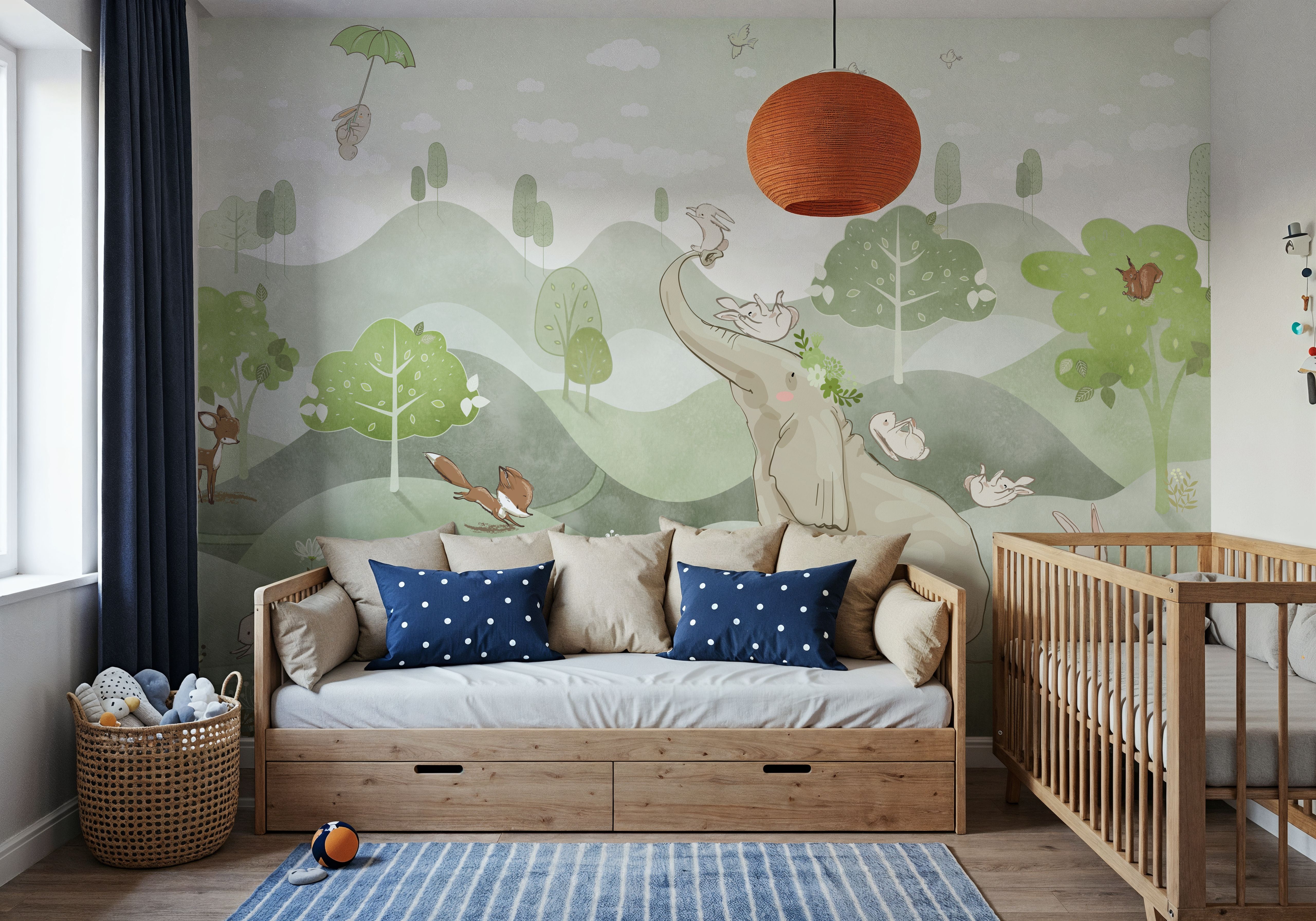 Bunny Friends, Green, Wallpaper