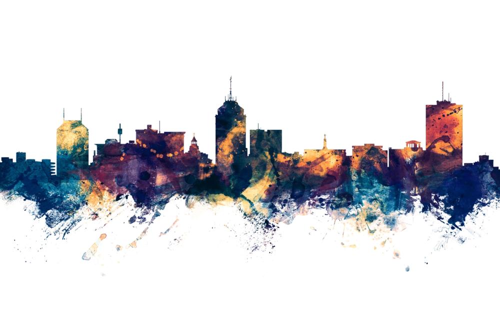 Fresno California Skyline Blue & Bronze