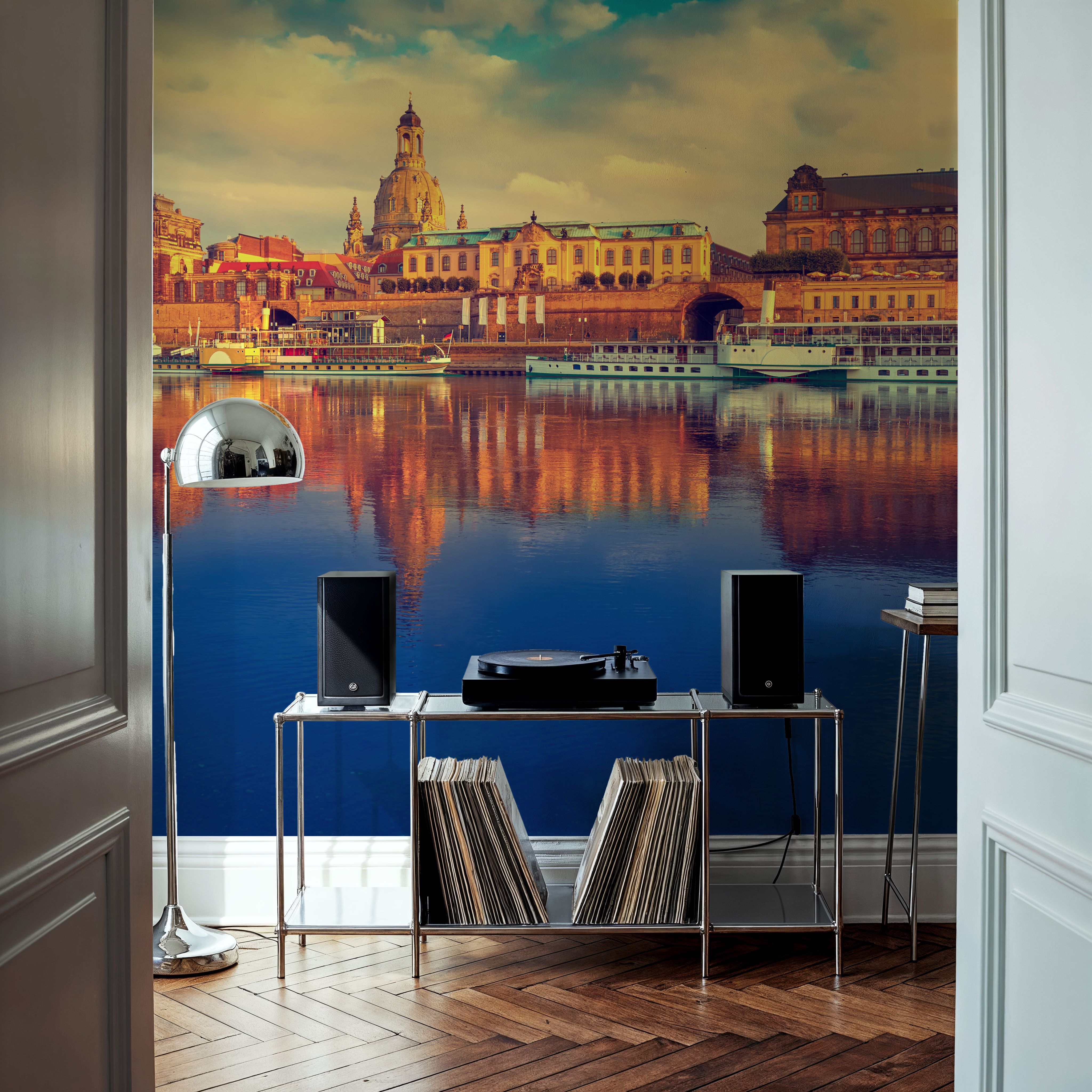 Wall Mural - Dresden Reflecion in Elbe River - Architecture Travel & Landmarks mural wallpaper - Blue - Dining Room - Wallism US
