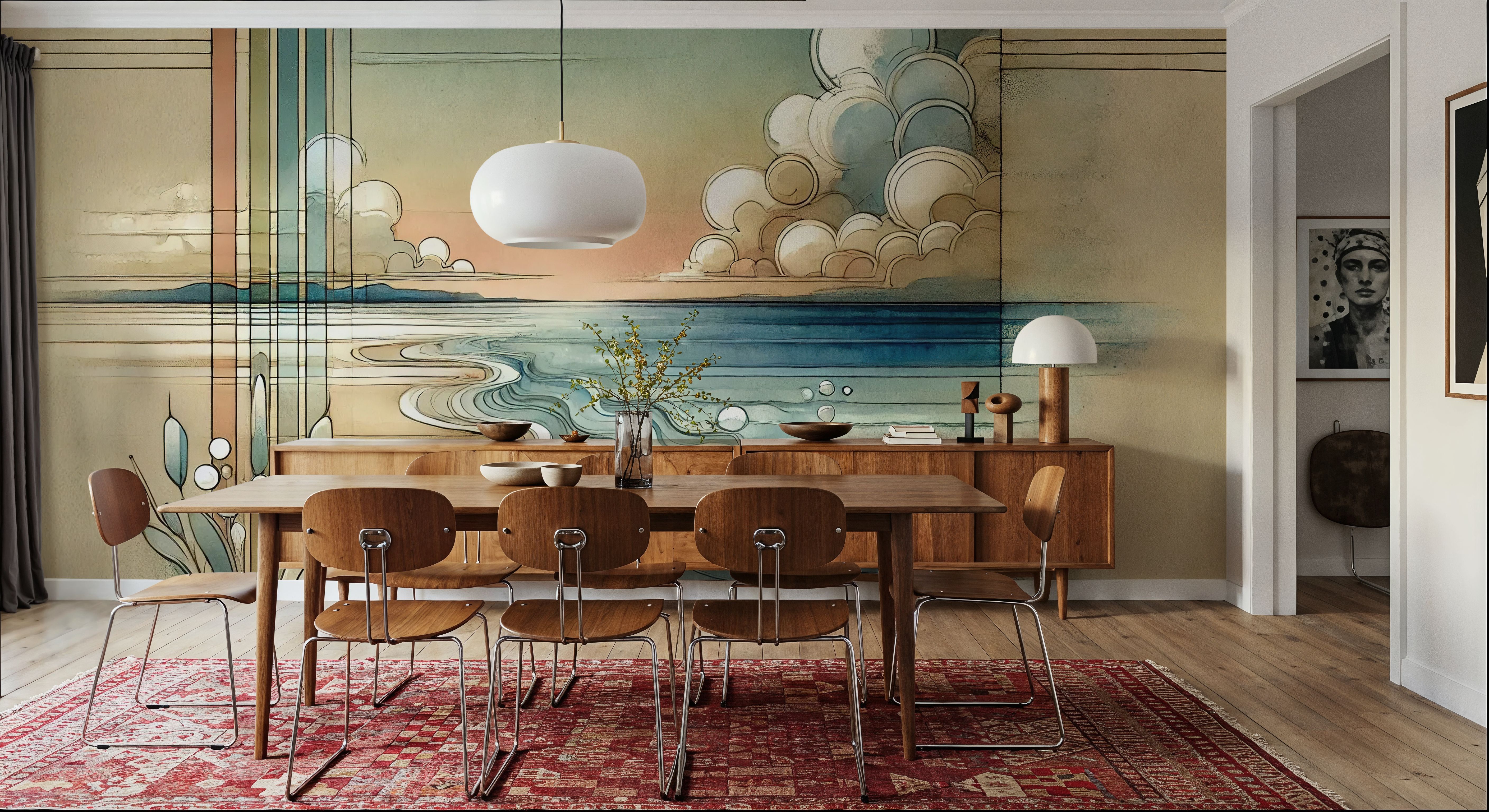 Abstract Coastal Dusk in Art Deco