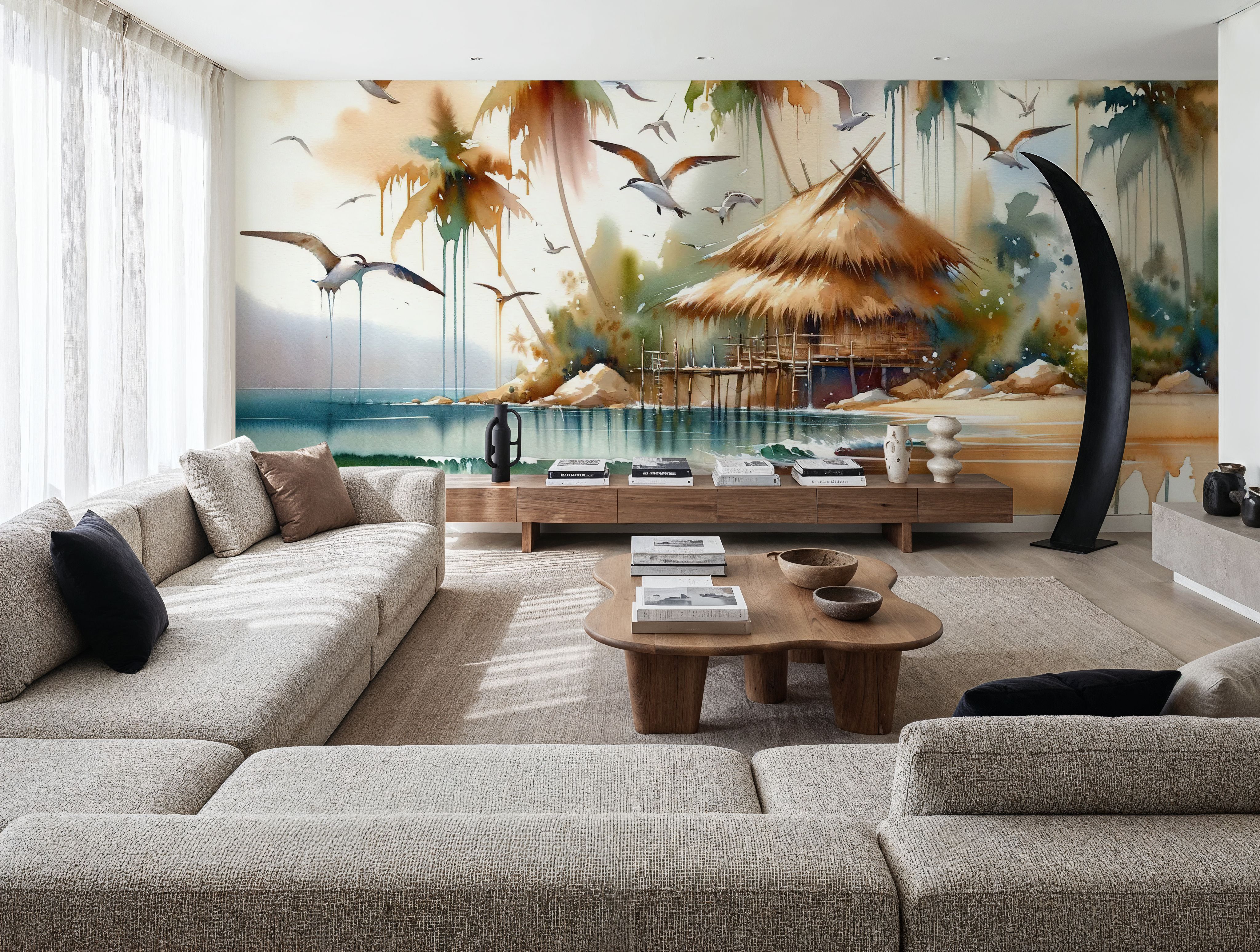 Island Serenity in Abstract Watercolor