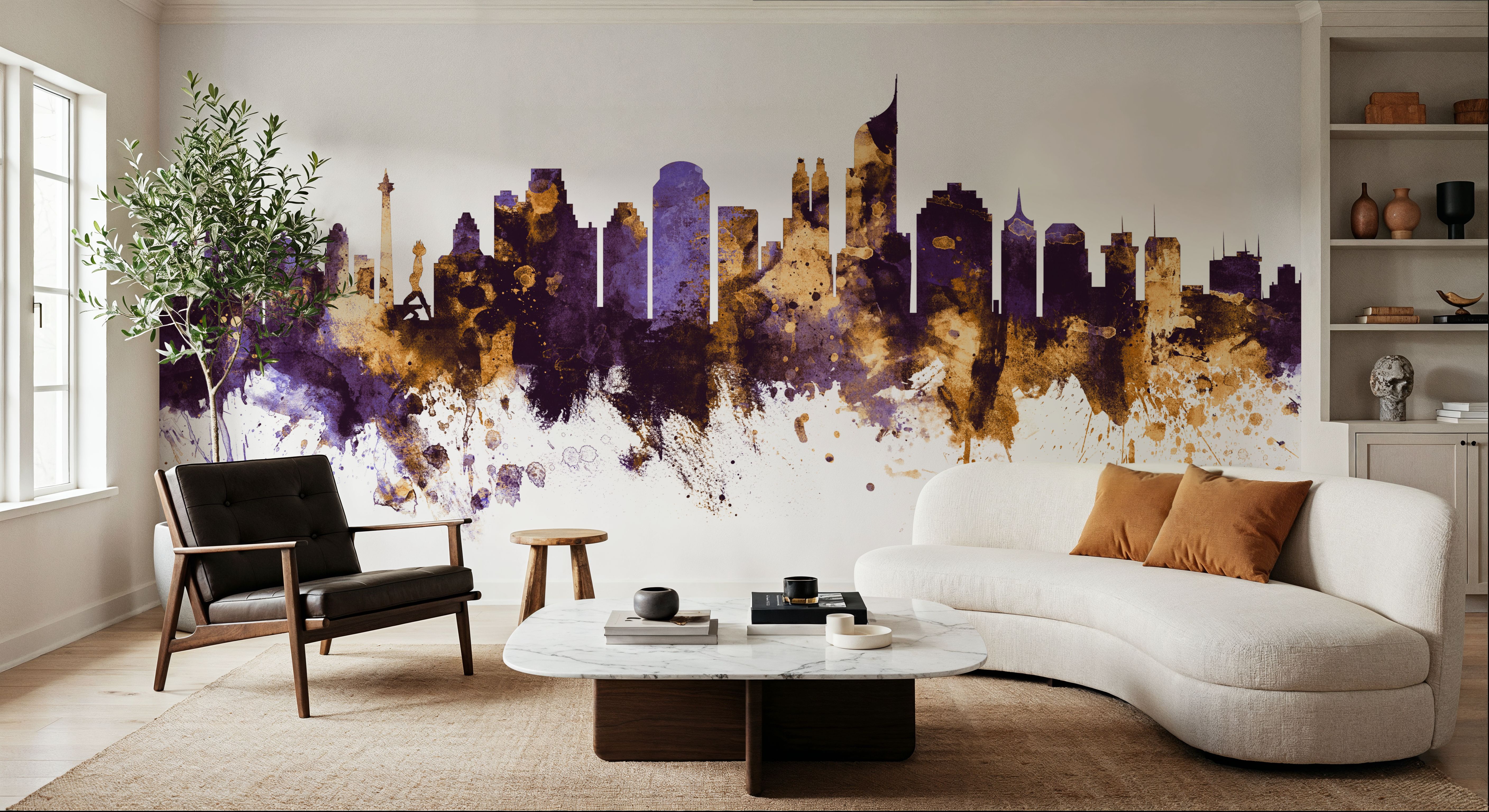 Jakarta Skyline Indonesia Purple & Gold