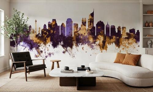 Jakarta Skyline Indonesia Purple & Gold