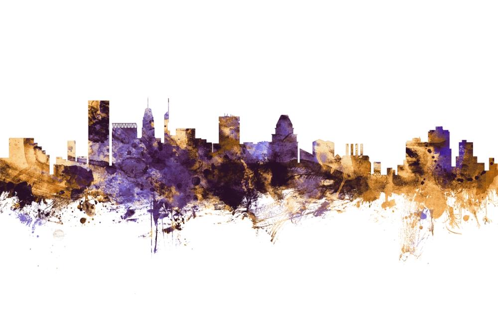 Baltimore Skyline Purple & Gold