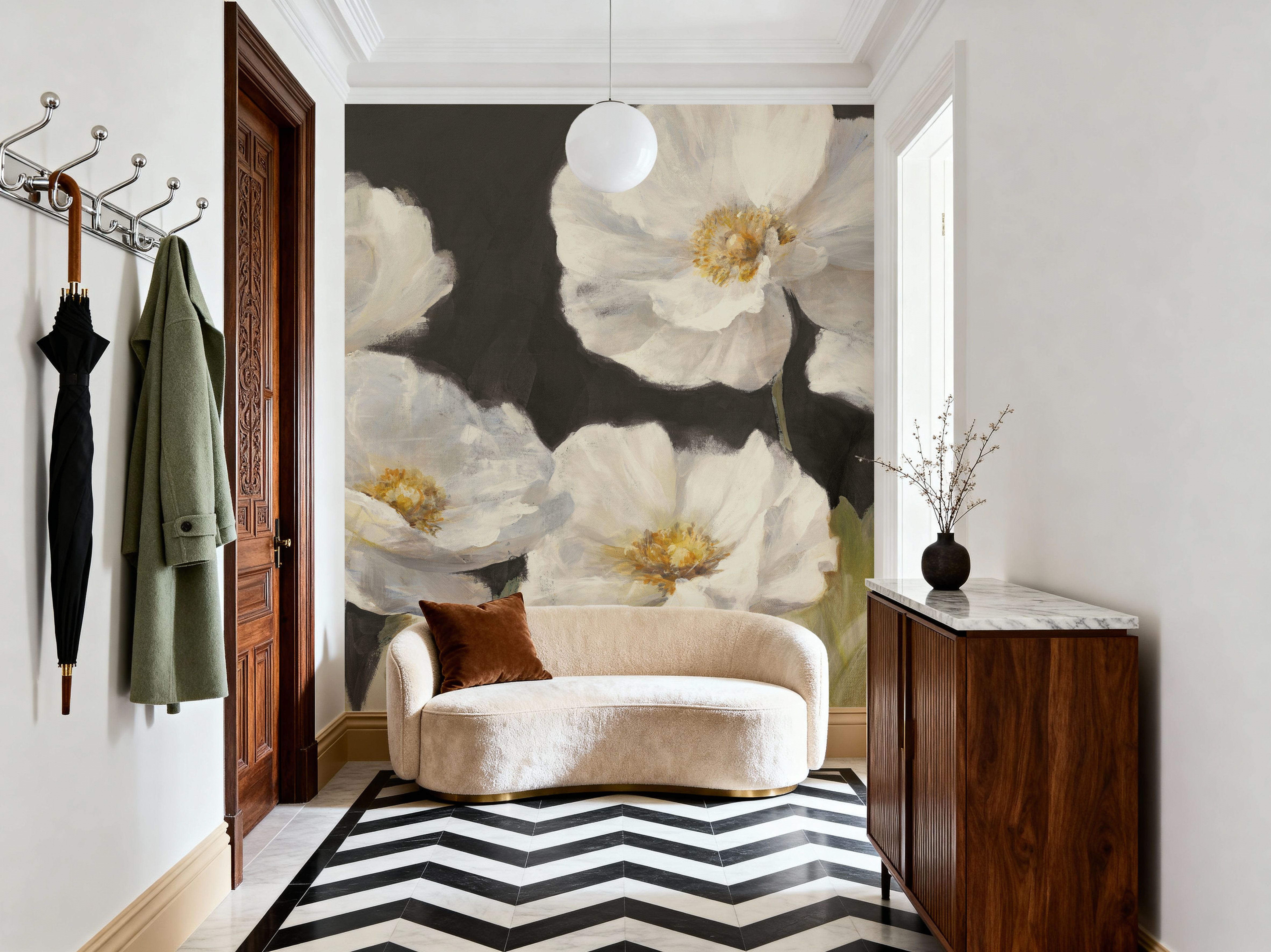 White Anemones on Black, Wallpaper