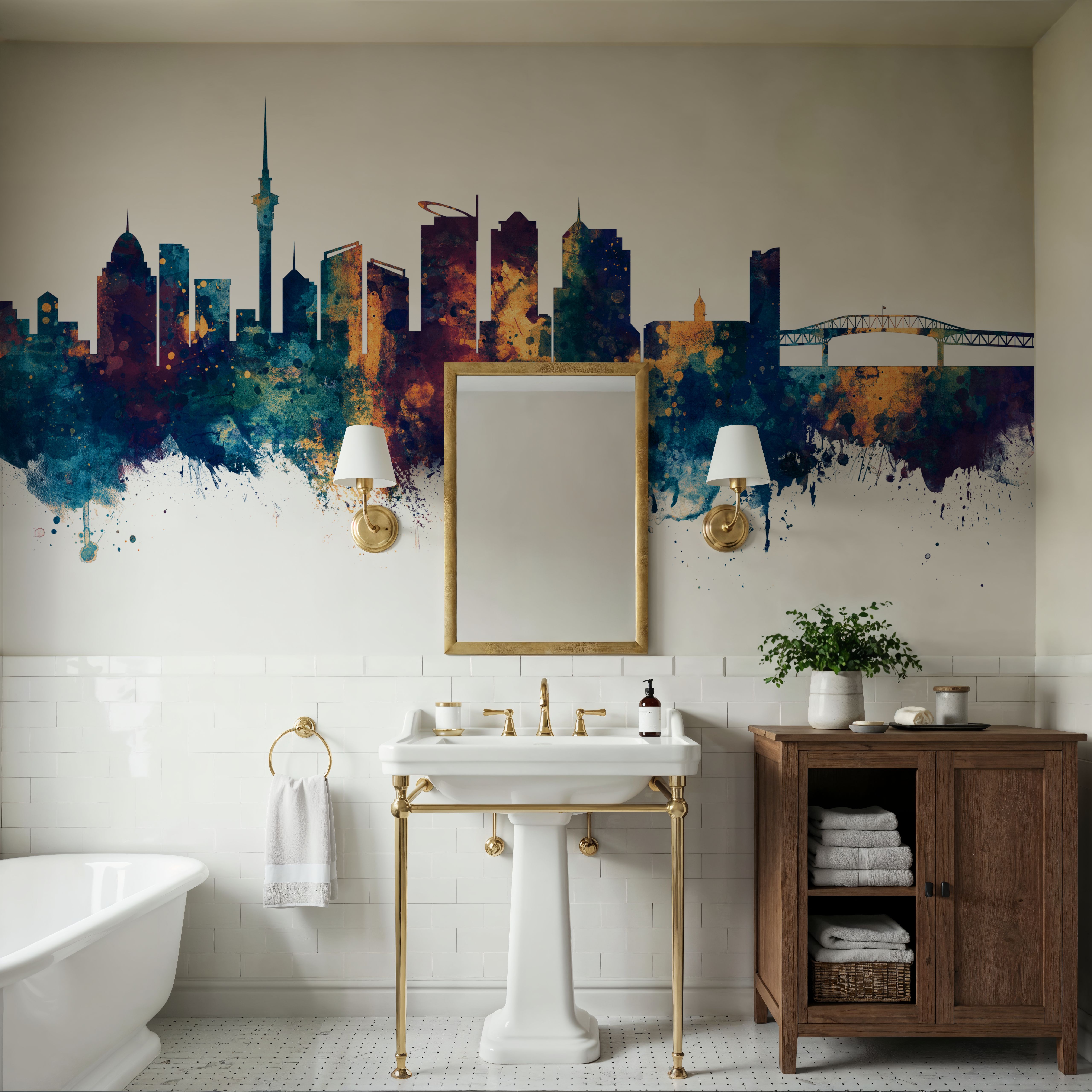 Auckland New Zeeland Skyline Blue & Bronze