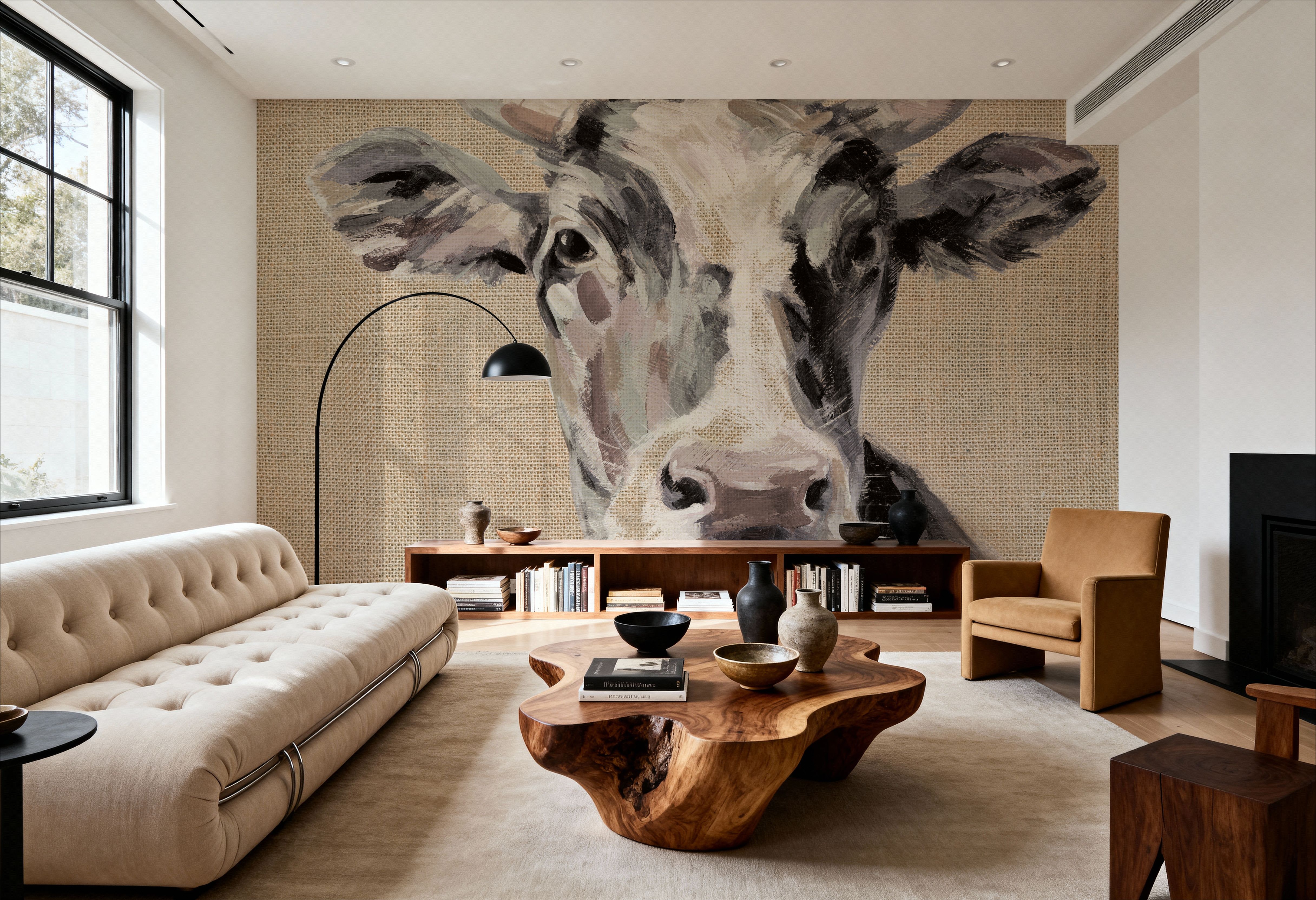 Expressionistic Cow II Neutral Burlap