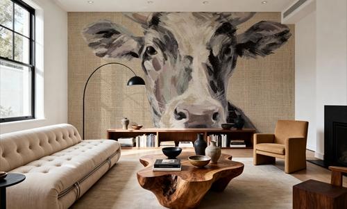 Expressionistic Cow II Neutral Burlap