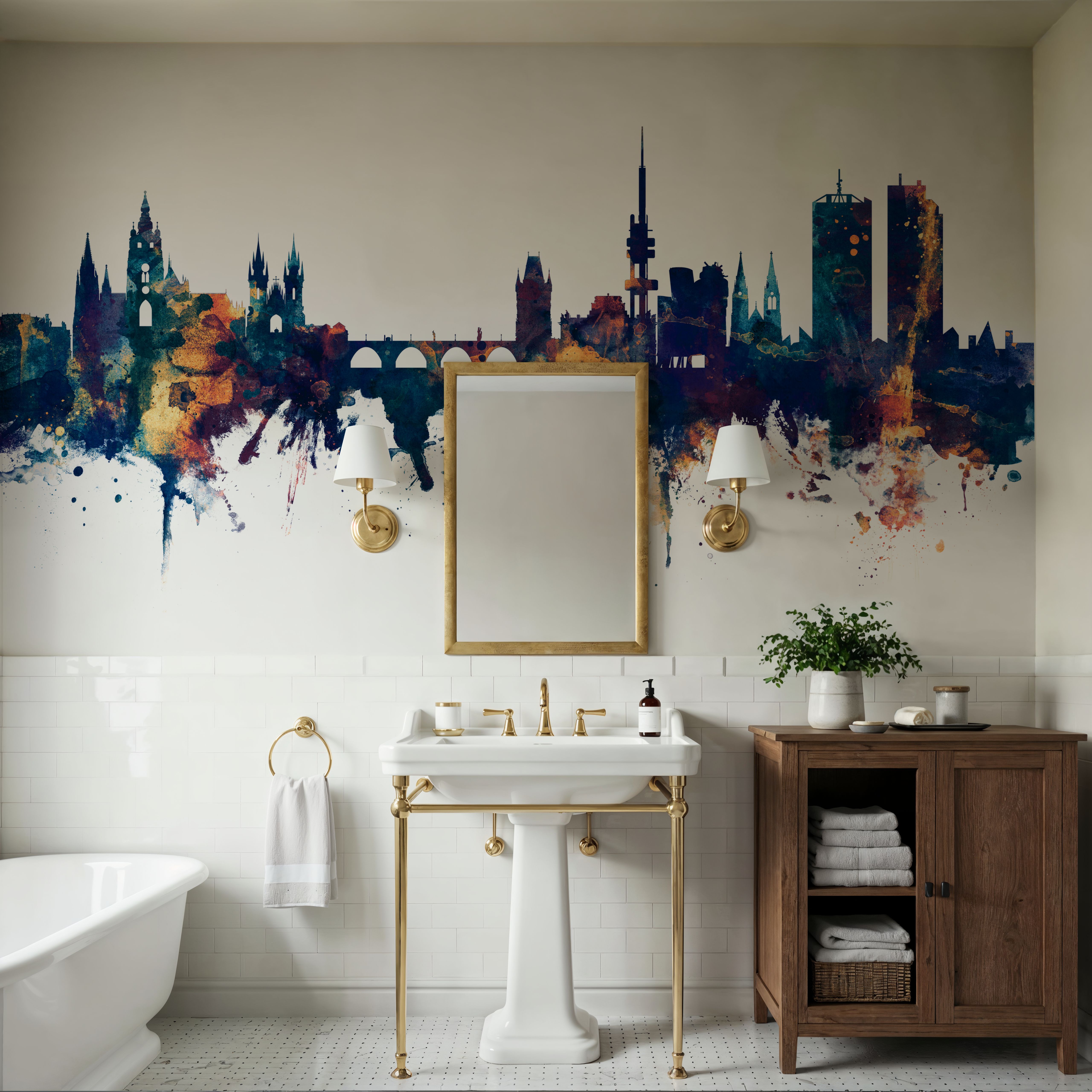 Prague (Praha) Czech Republic Skyline Blue & Bronze