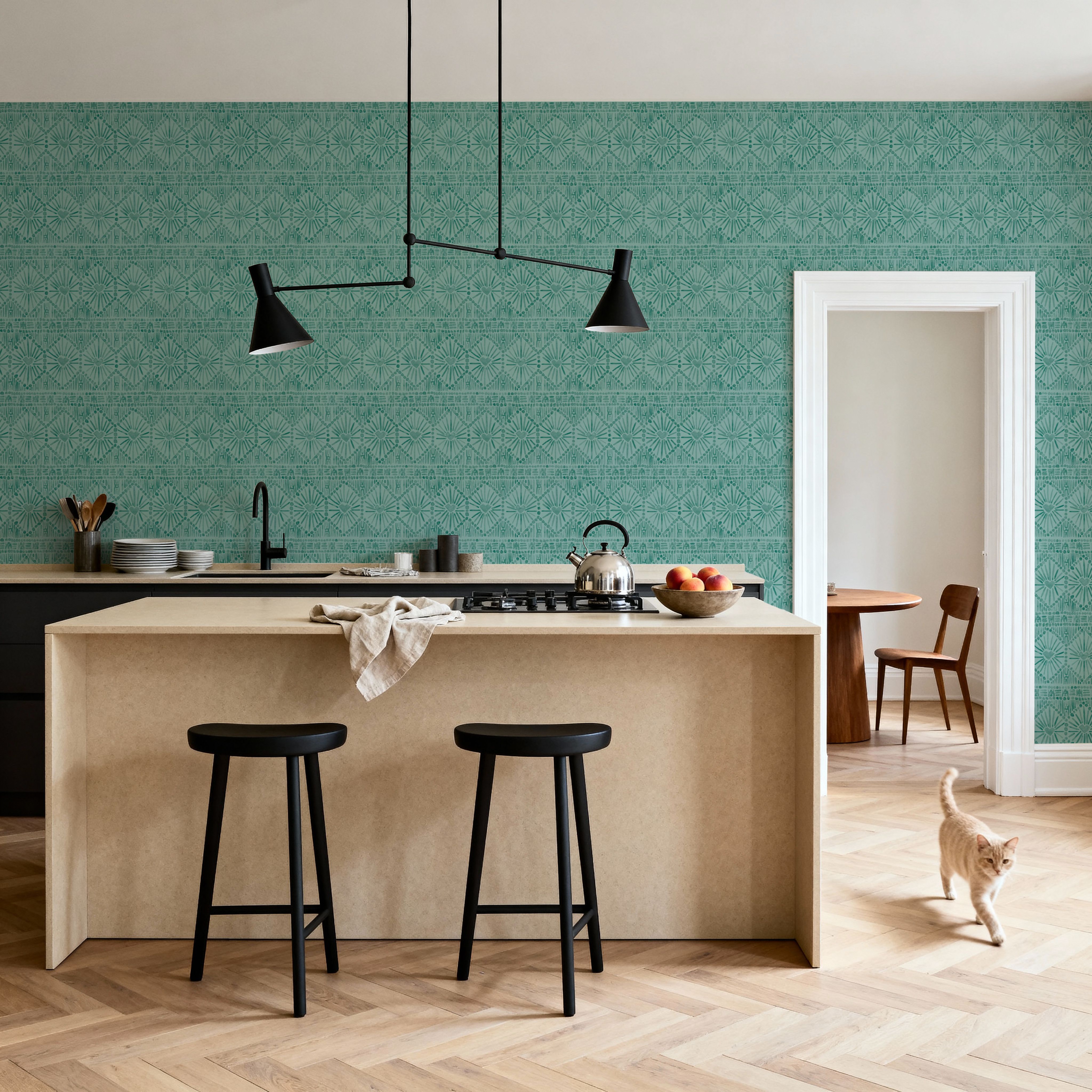 Paradise Fountain Blue on Blue, Wallpaper