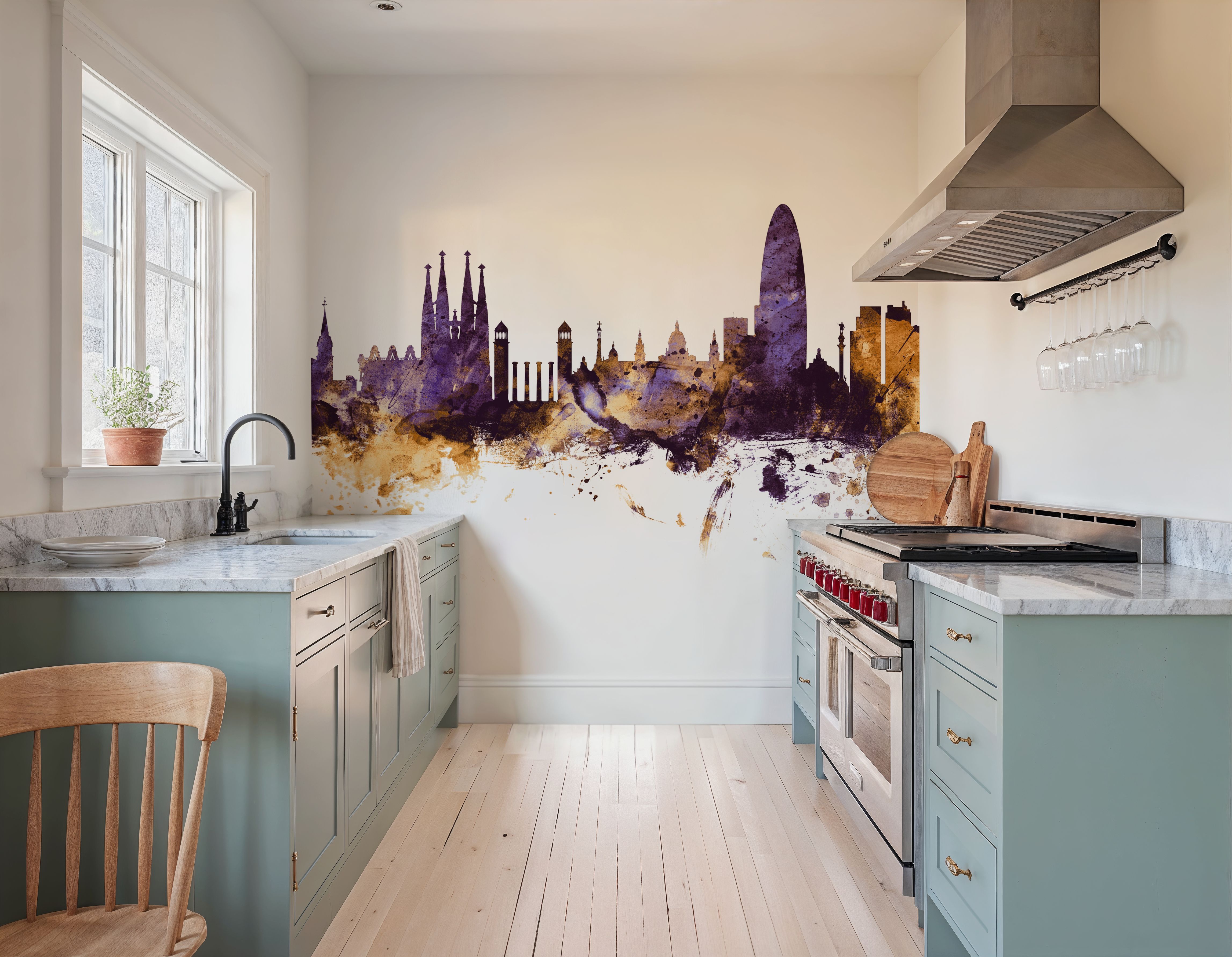 Barcelona Skyline Purple & Gold