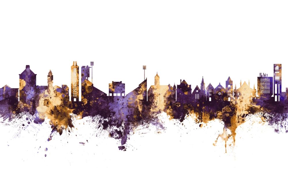 Lawrence Kansas Skyline Purple & Gold