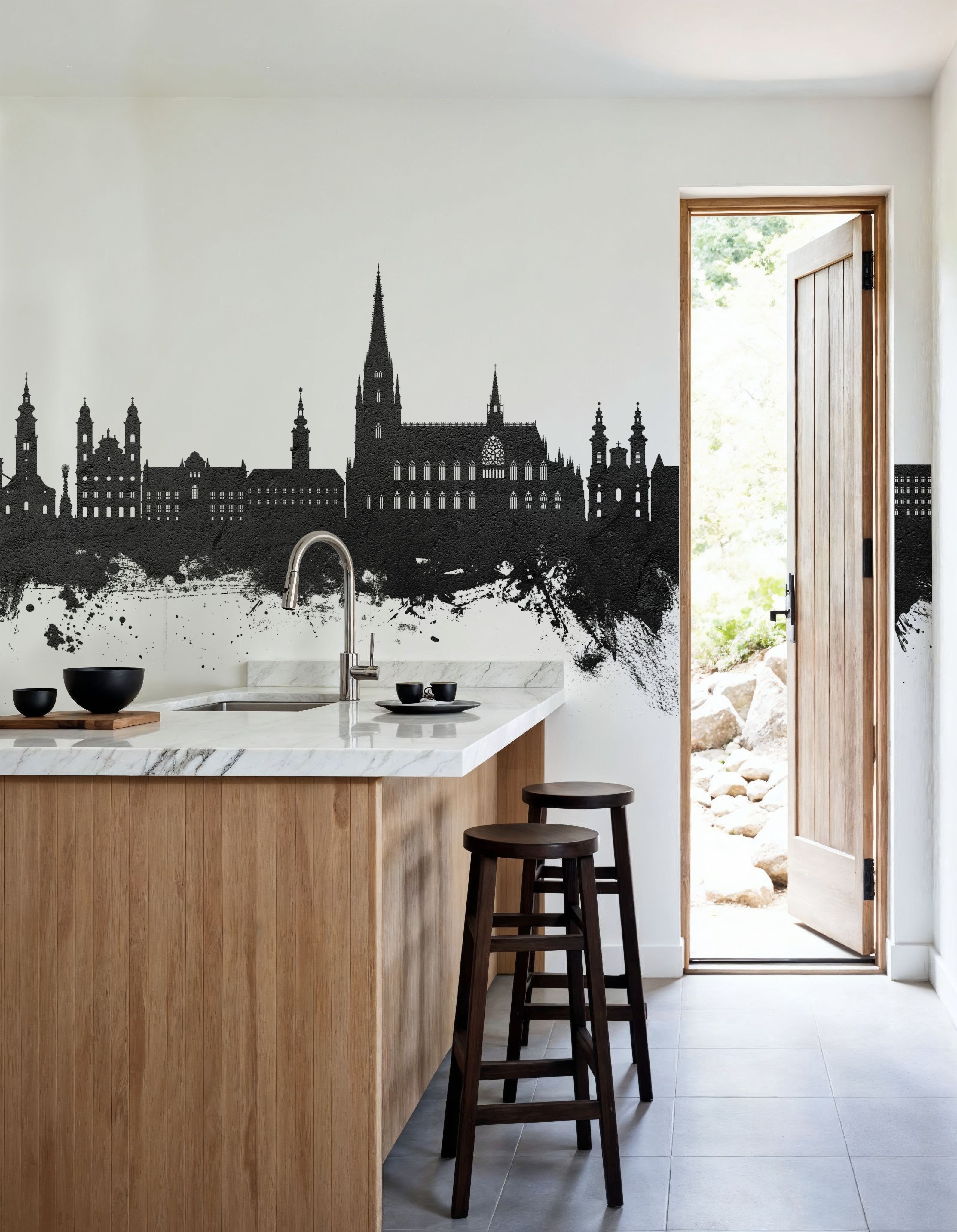 Linz Austria Skyline Black & White