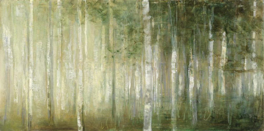 green painted forest with long trees 