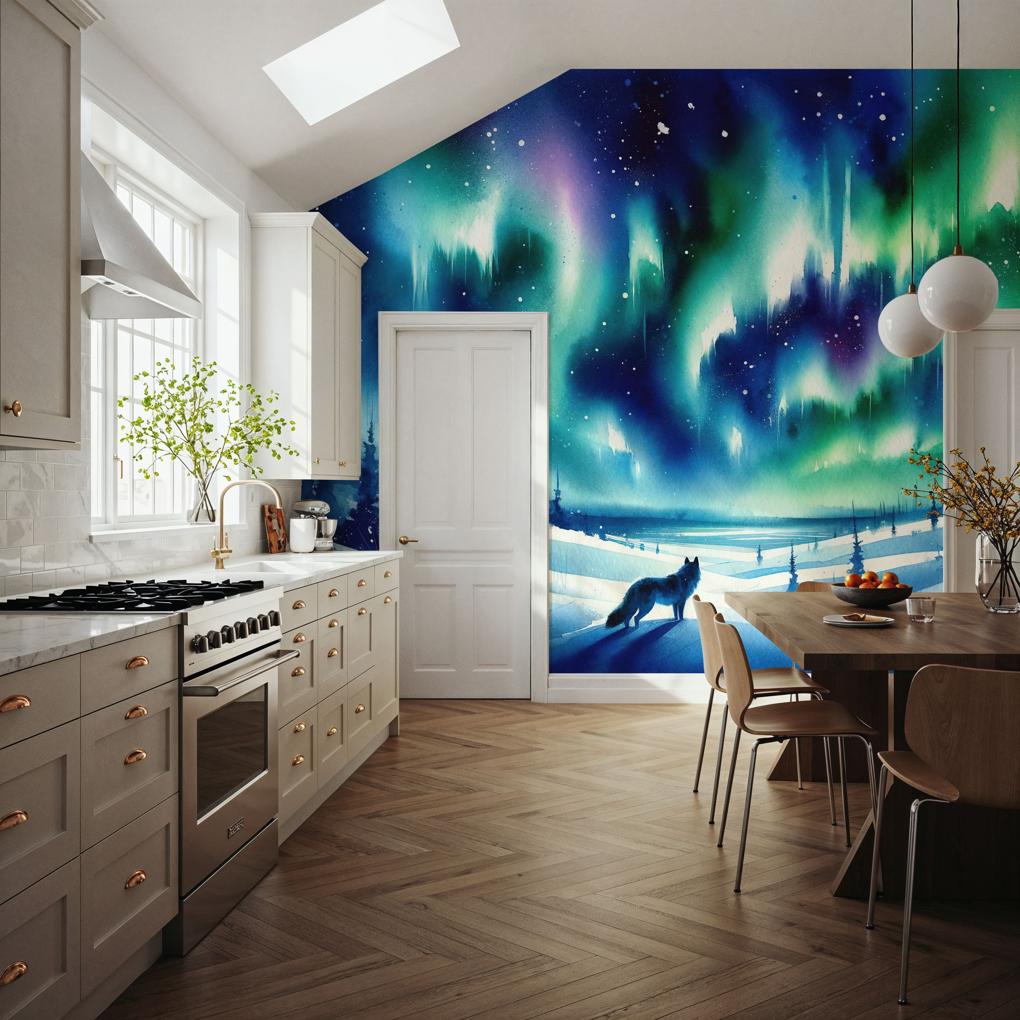 Arctic Fox and Northern Lights