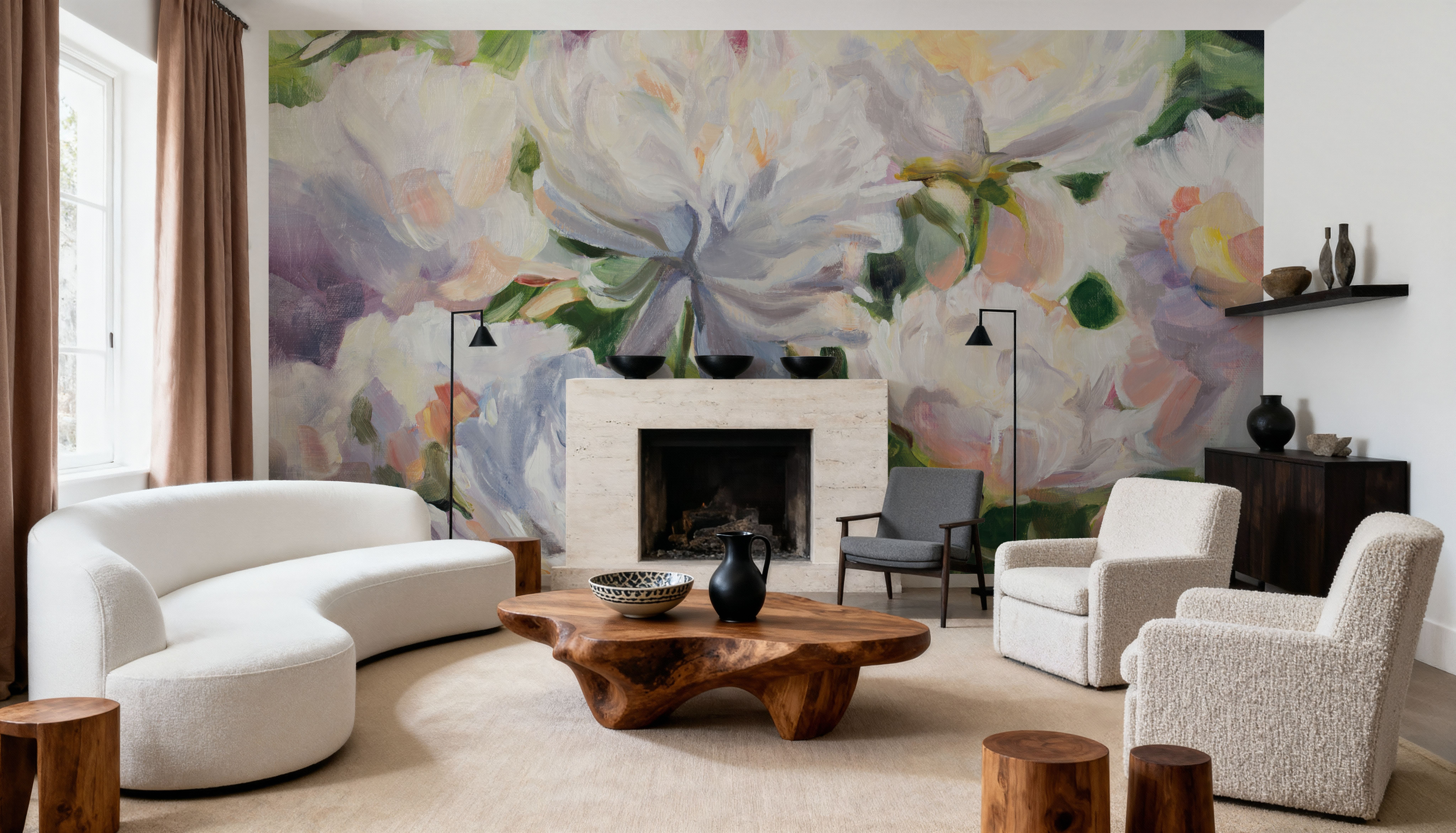 White Impressionistic Peonies