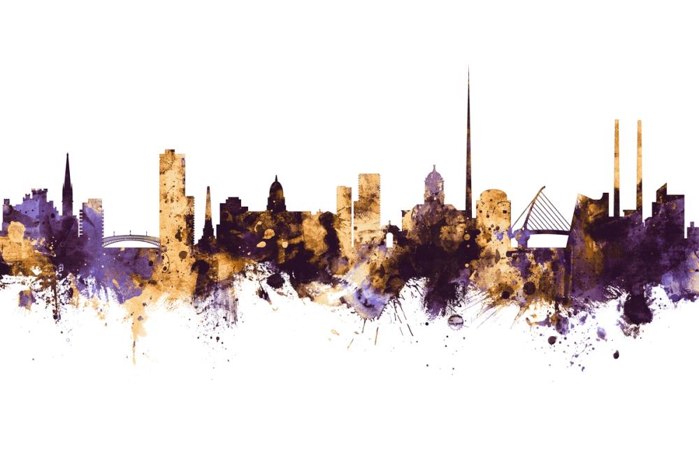 Dublin Ireland Skyline Purple & Gold