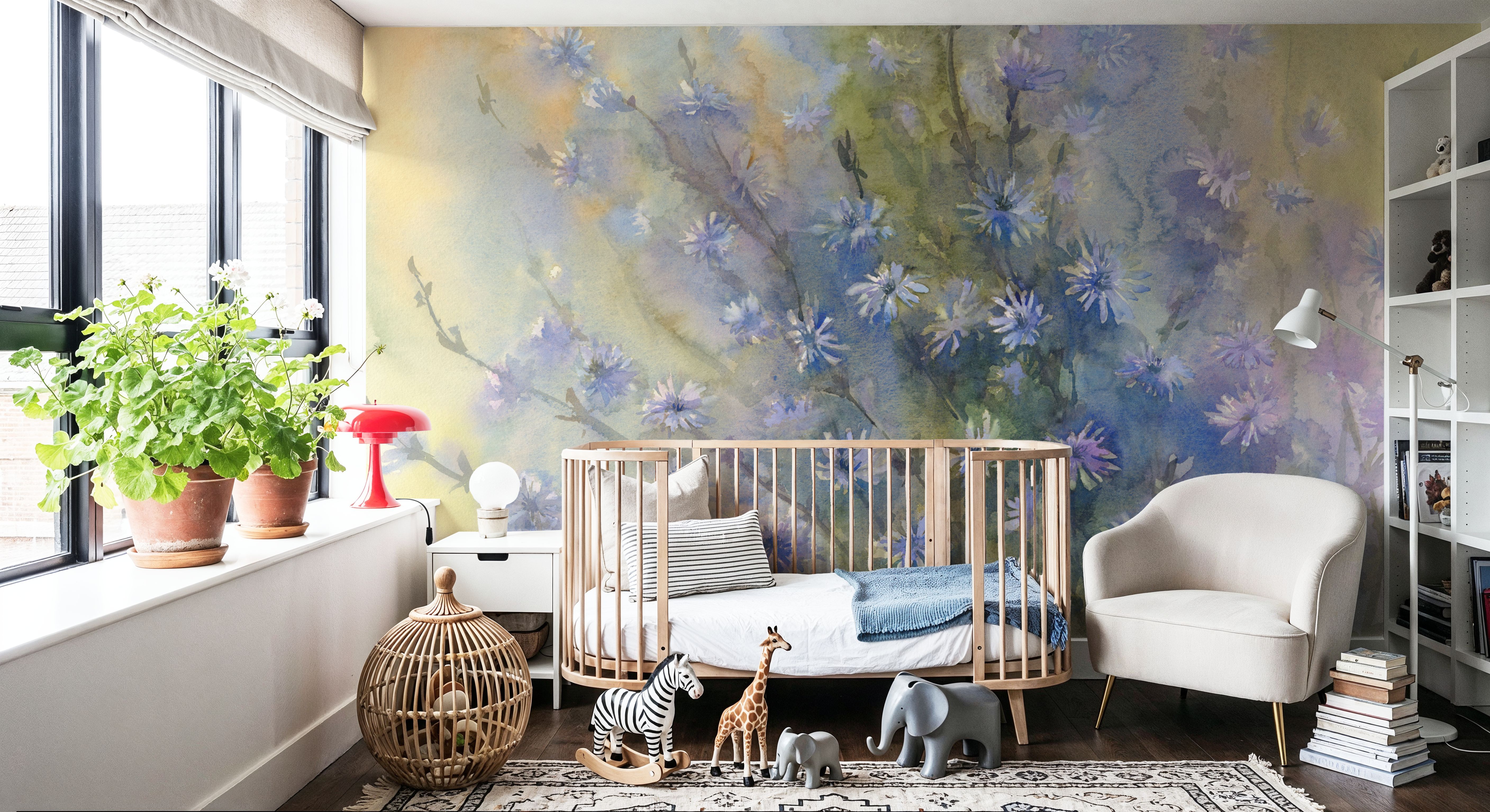 Wall Mural - Wildflower Whisper - Contemporary Nature mural wallpaper - Blue - Kids' Room - Wallism US - Premium, Textured or Peel & Stick