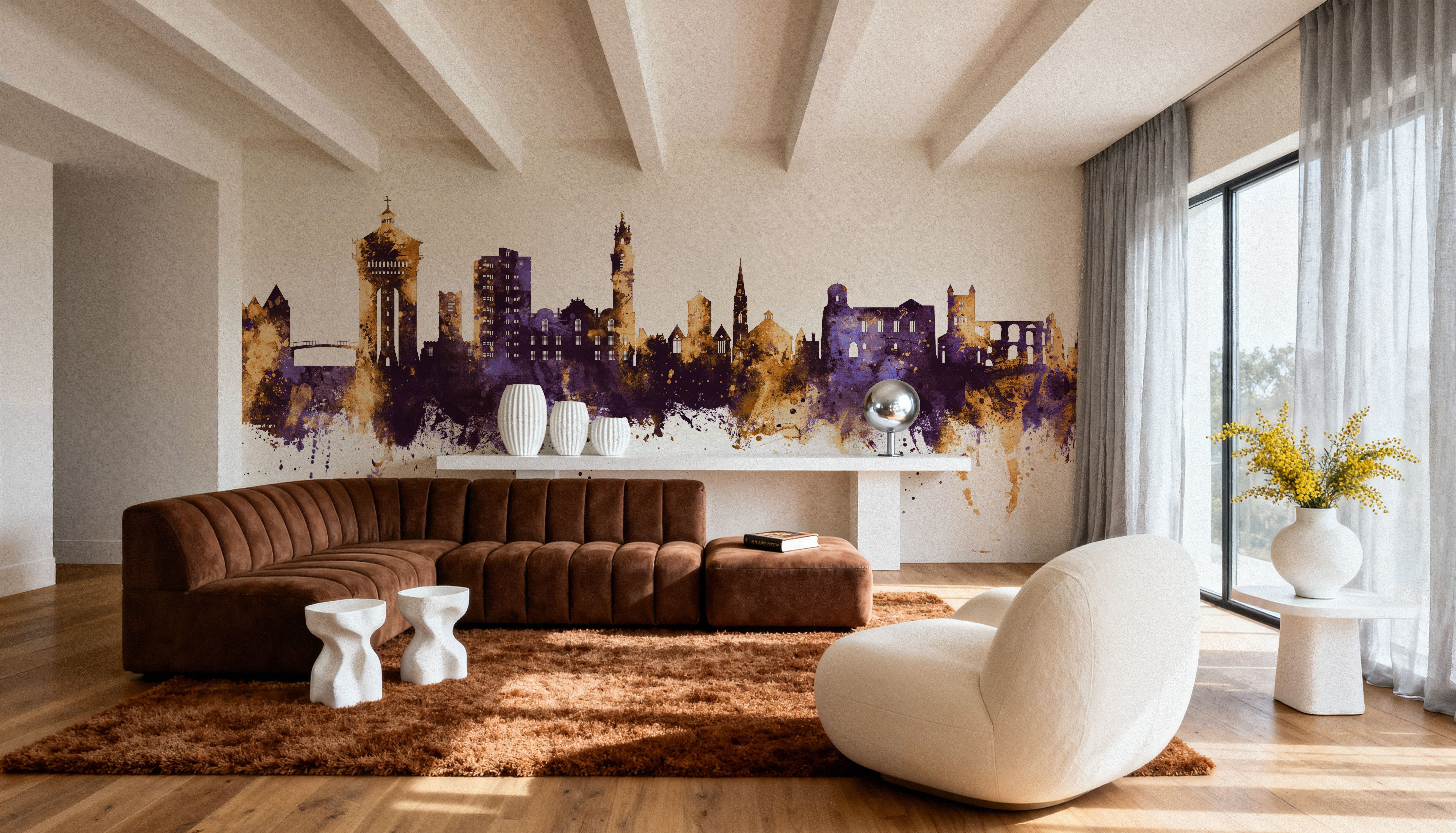 Colchester England Skyline Purple & Gold, Wallpaper