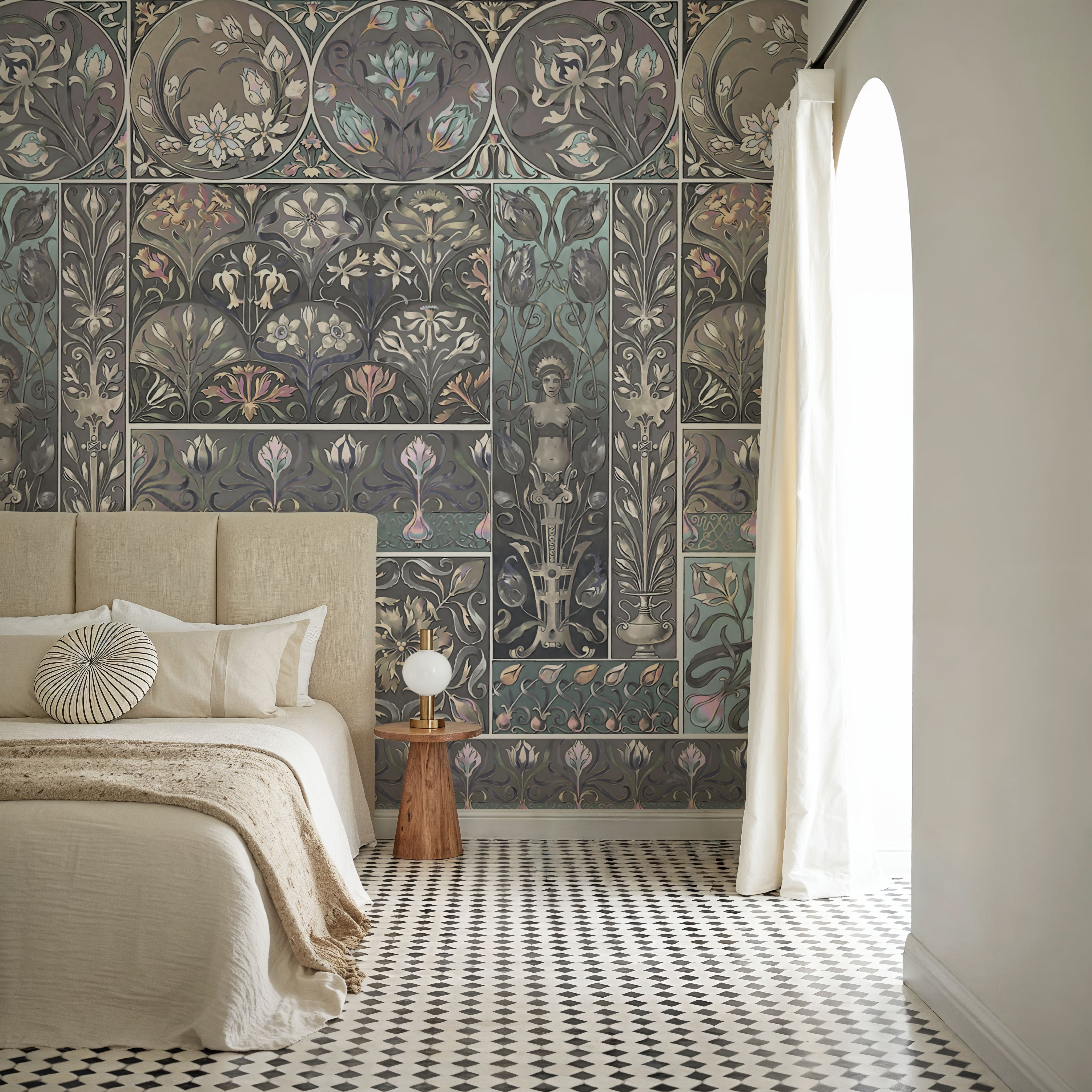 Art Deco Floral Wall Blue