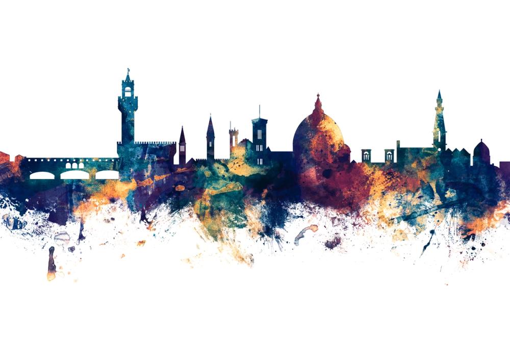 Florence Italy Skyline Blue & Bronze