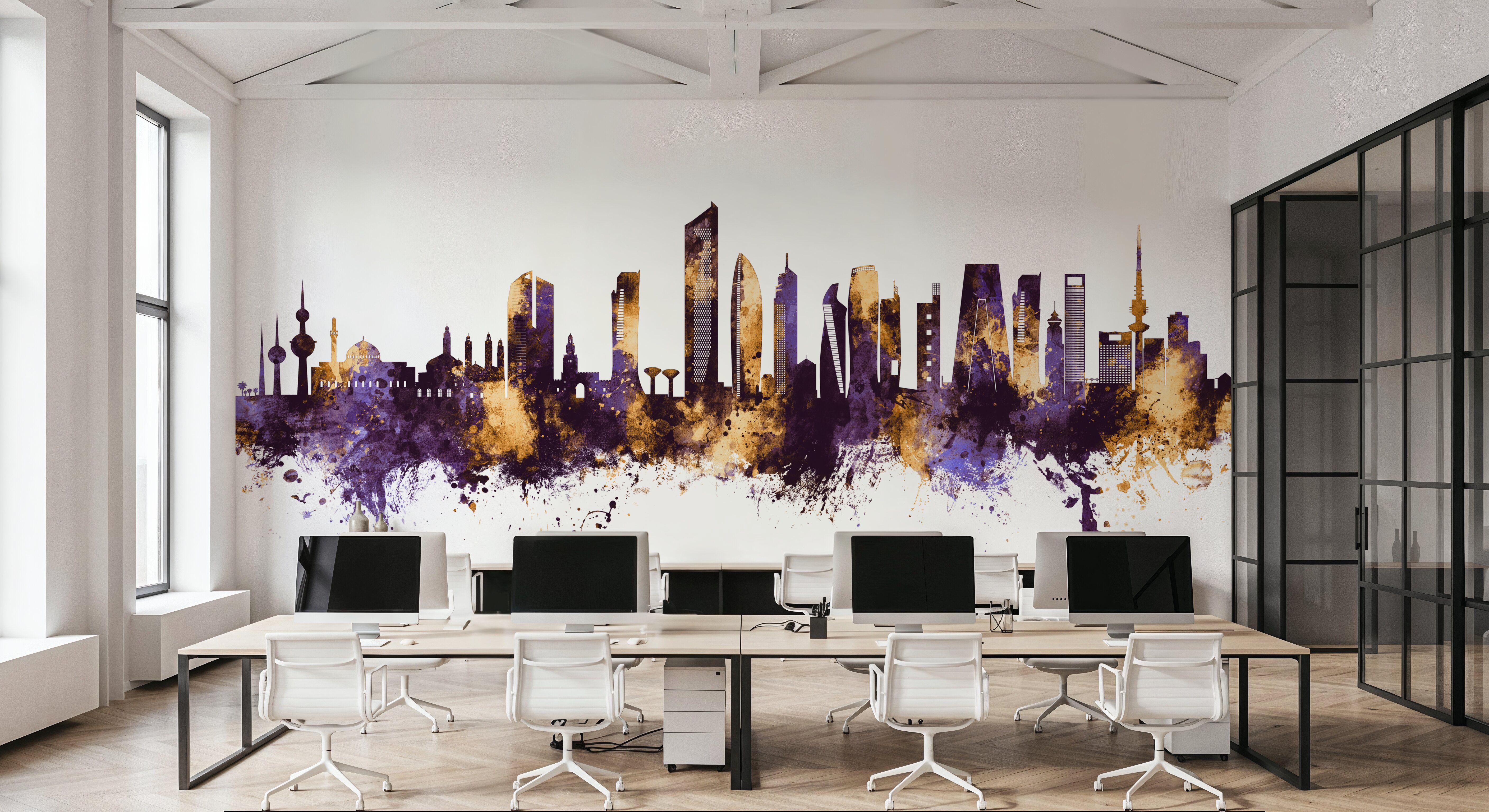 Kuwait City Skyline Purple & Gold