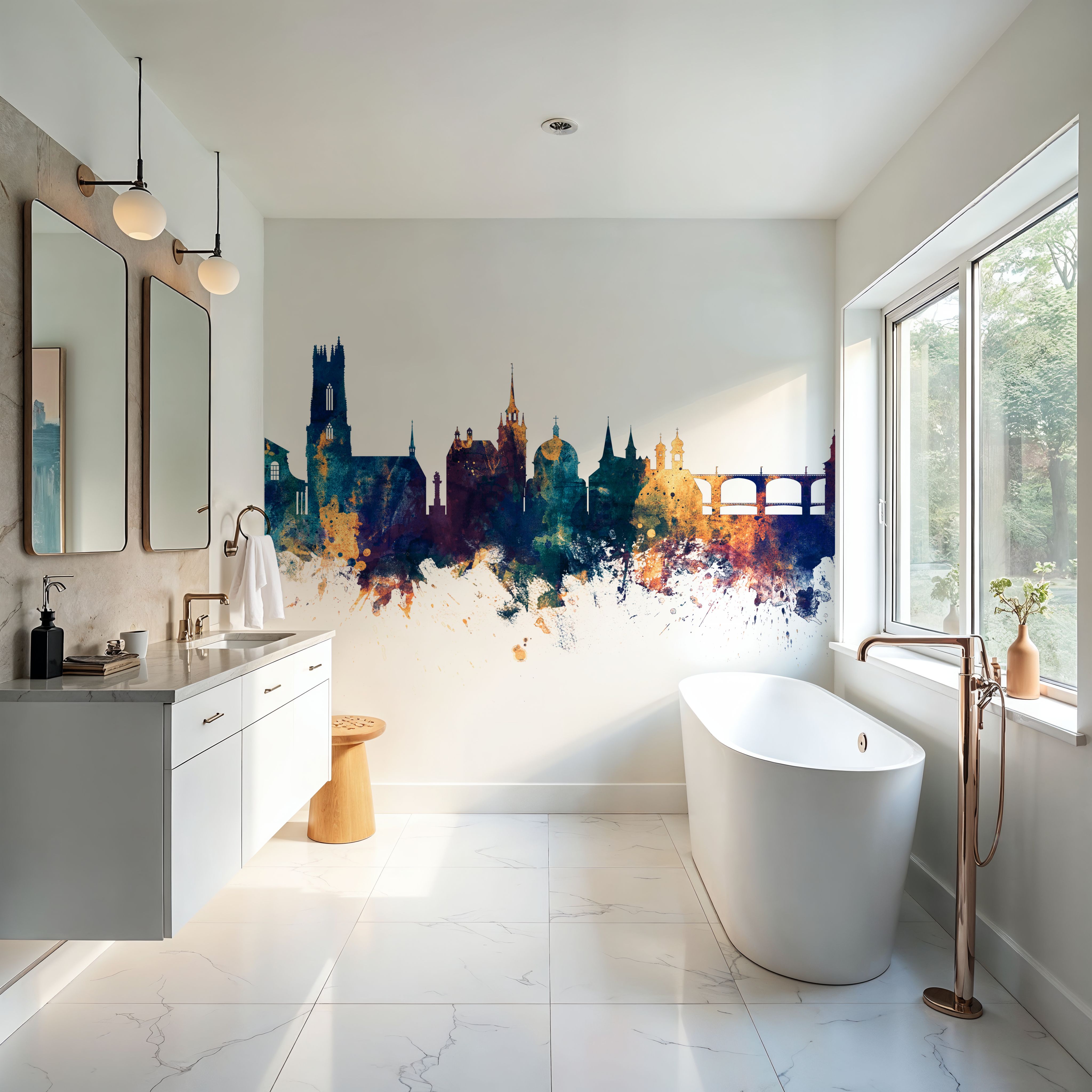 Fribourg Switzerland Skyline Blue & Bronze