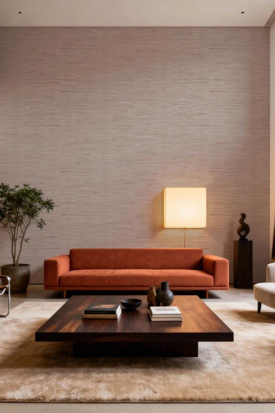 Faux Grasscloth with Visible Seams, Rose Clay