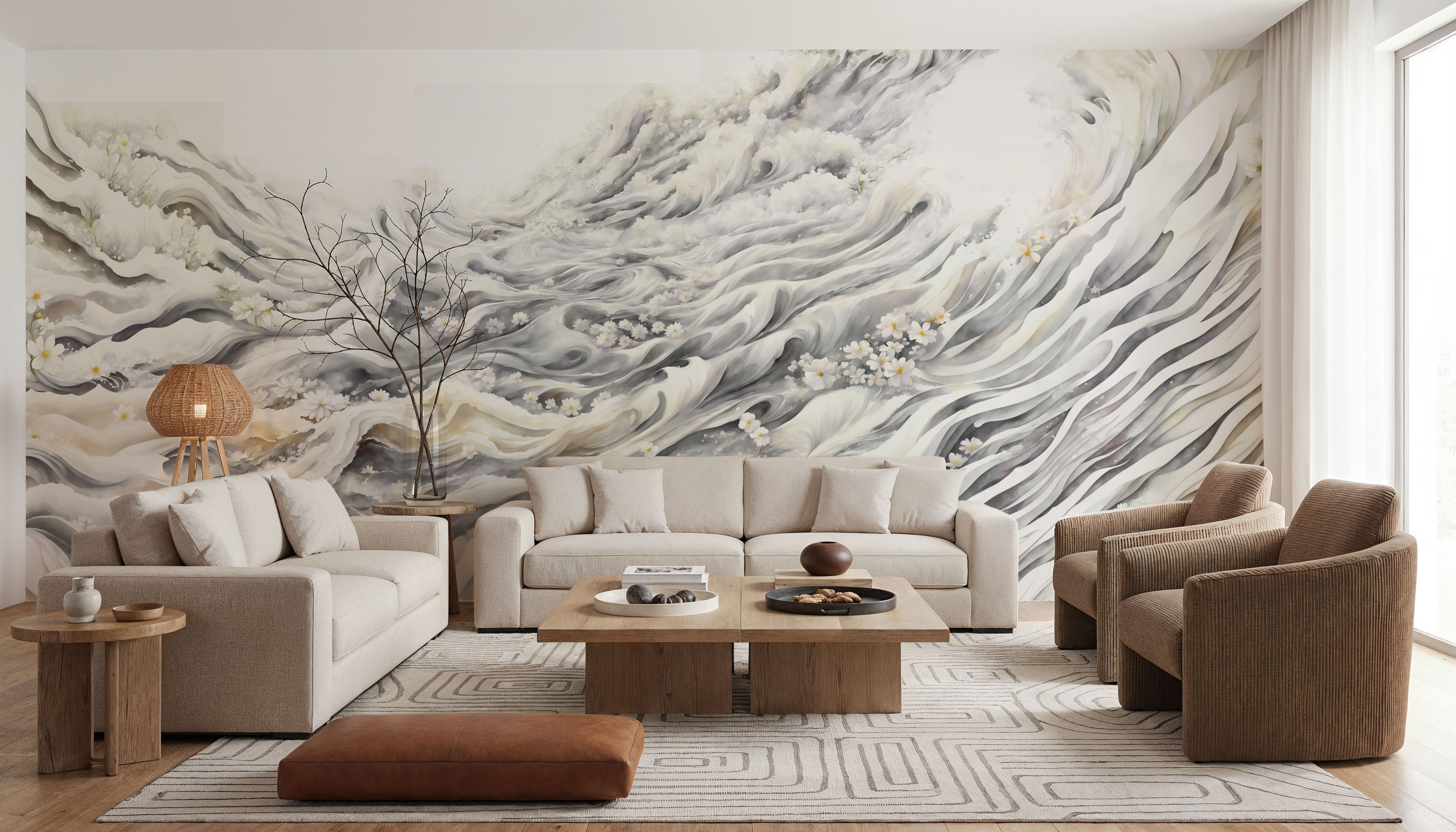 Romantic Waves Gray Yellow, Wallpaper