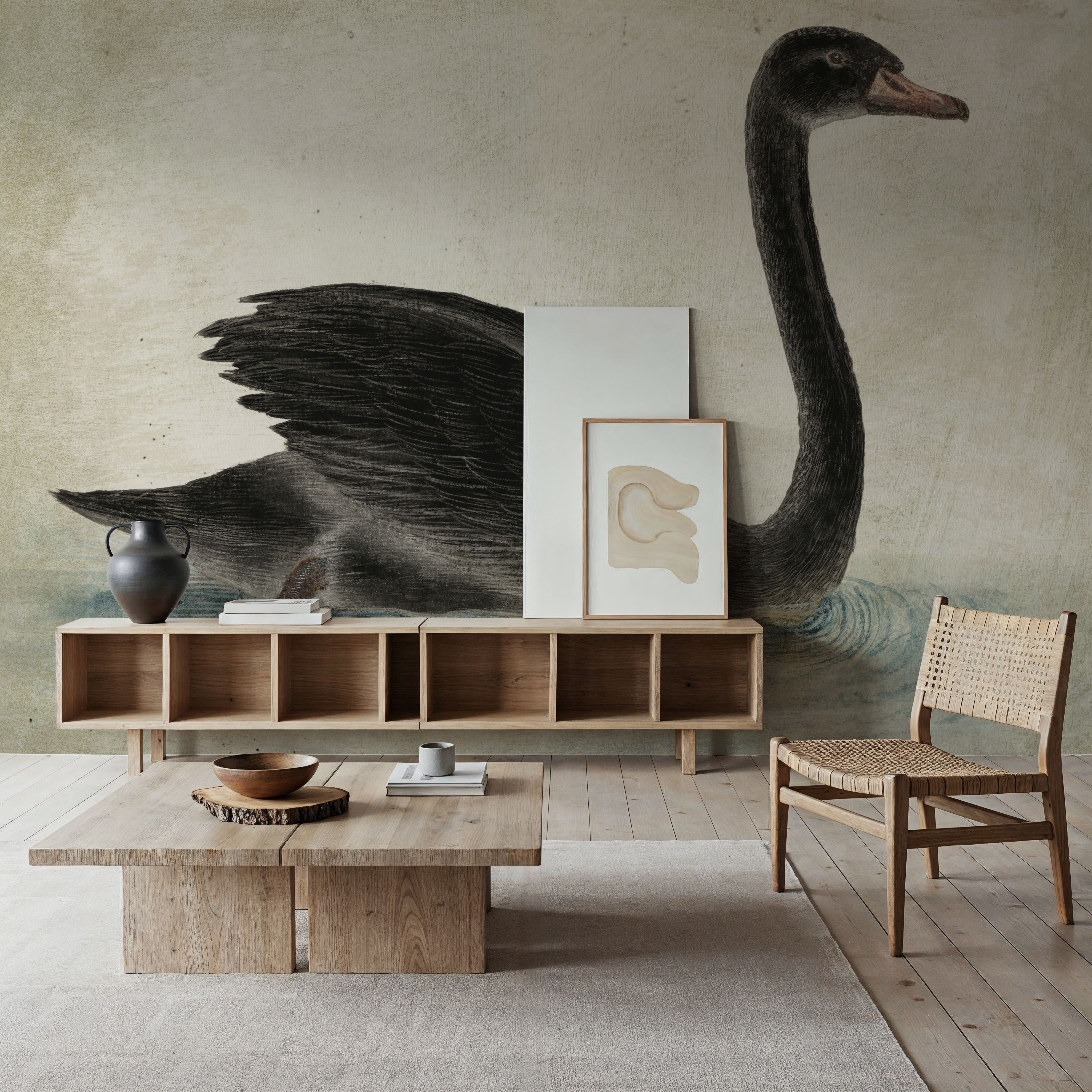 Swimming Swan Black Aged