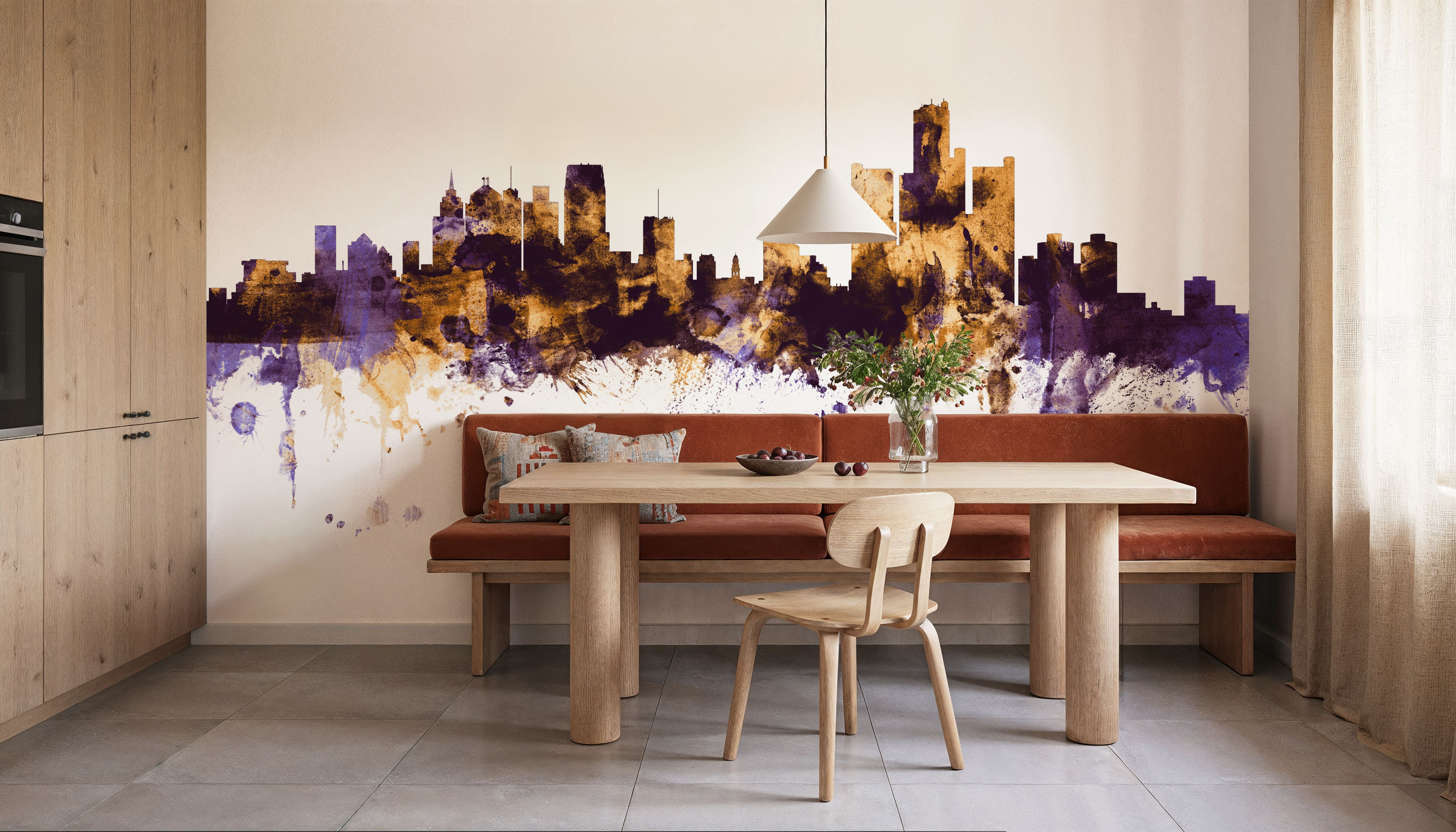 Detroit Michigan Skyline Purple & Gold