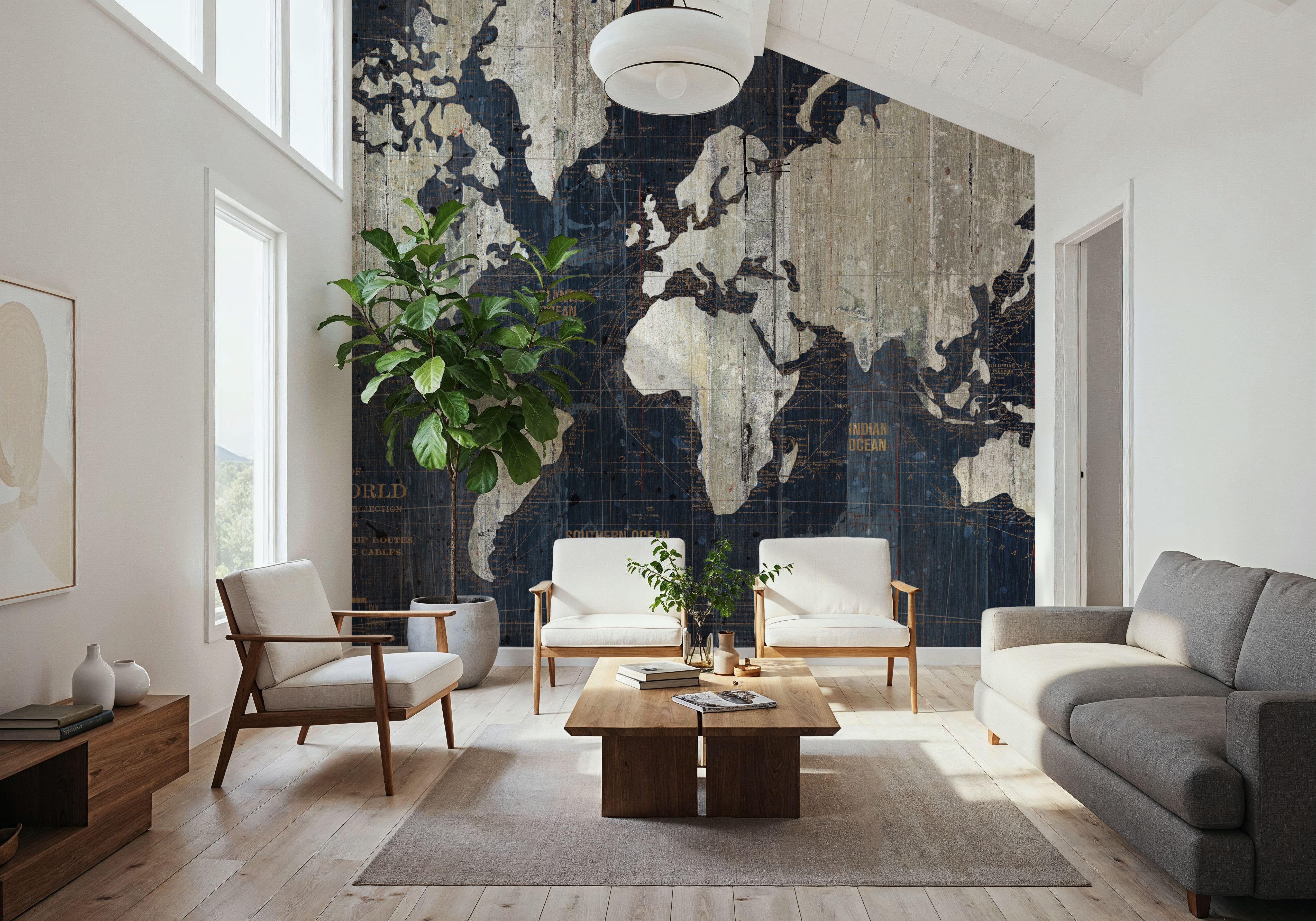 Old World Map Blue v2, Wallpaper