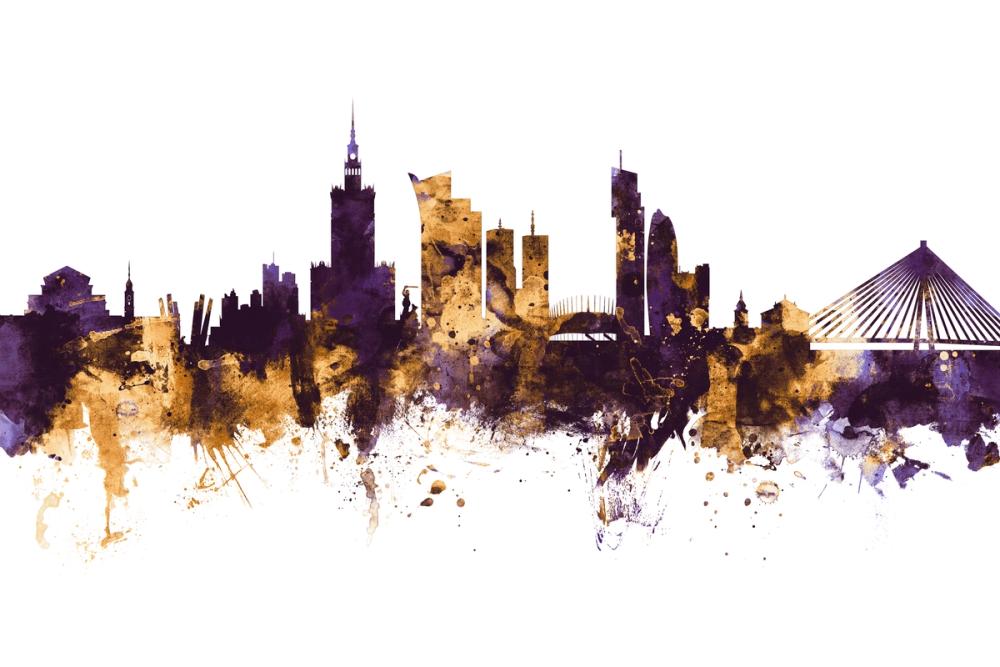 Warsaw Poland Skyline Purple & Gold