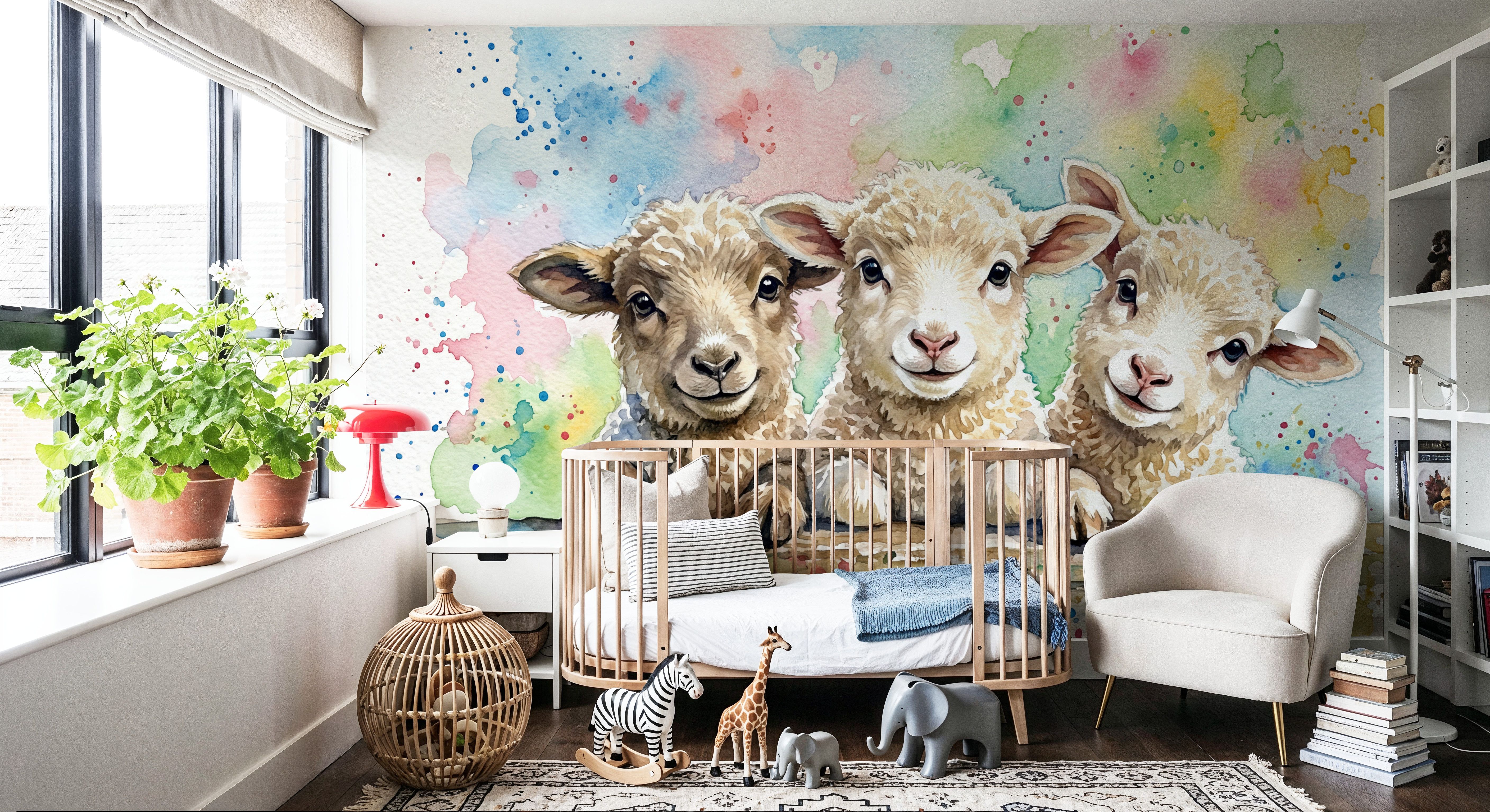 Fotomural - Sheep - Cute Baby Animals Series - Granja Animales - Habitación Infantil - Wallism España - Pegar en la pared o Autoadhesivo
