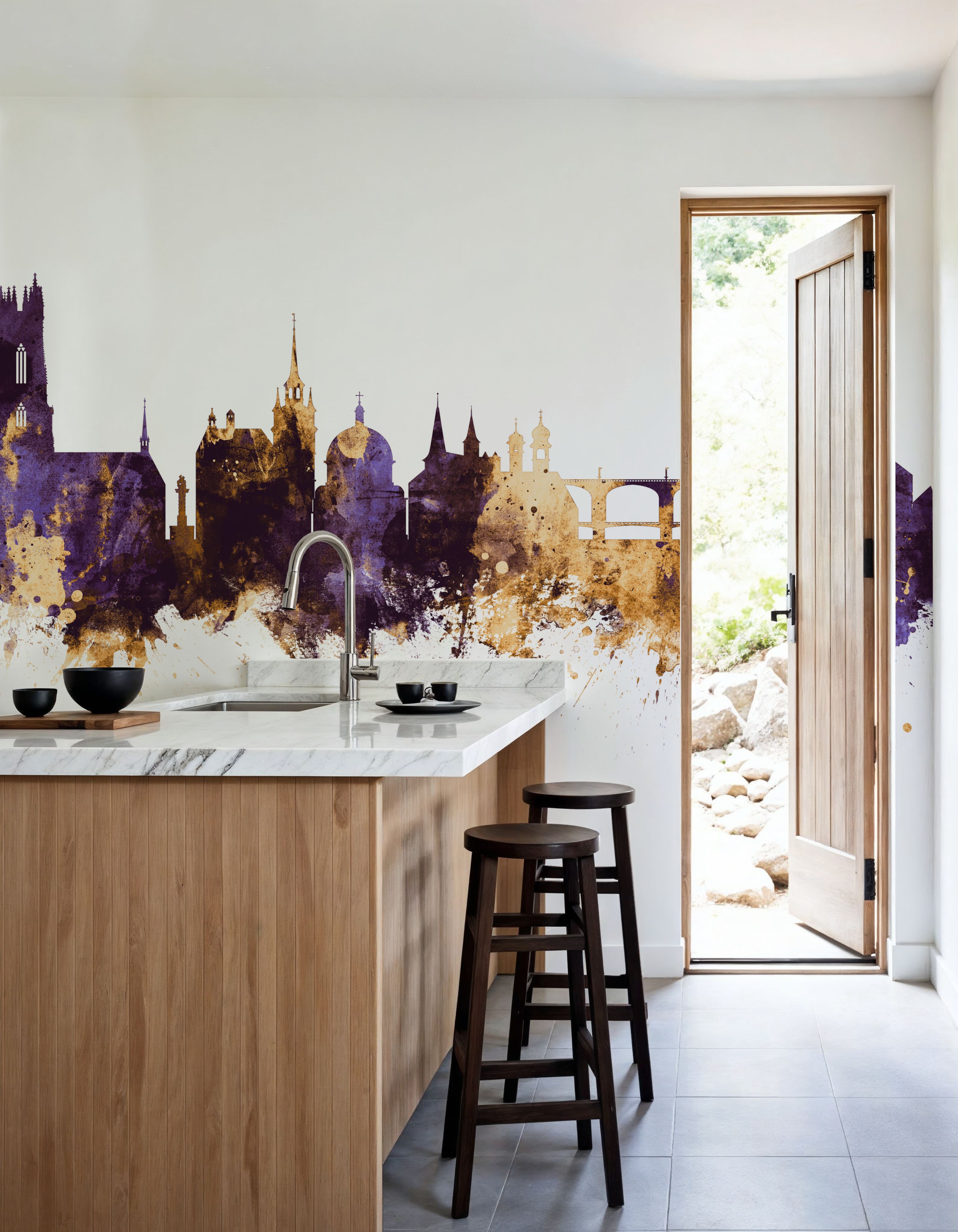 Fribourg Switzerland Skyline Purple & Gold