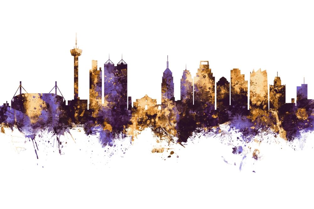San Antonio Texas Skyline Purple & Gold