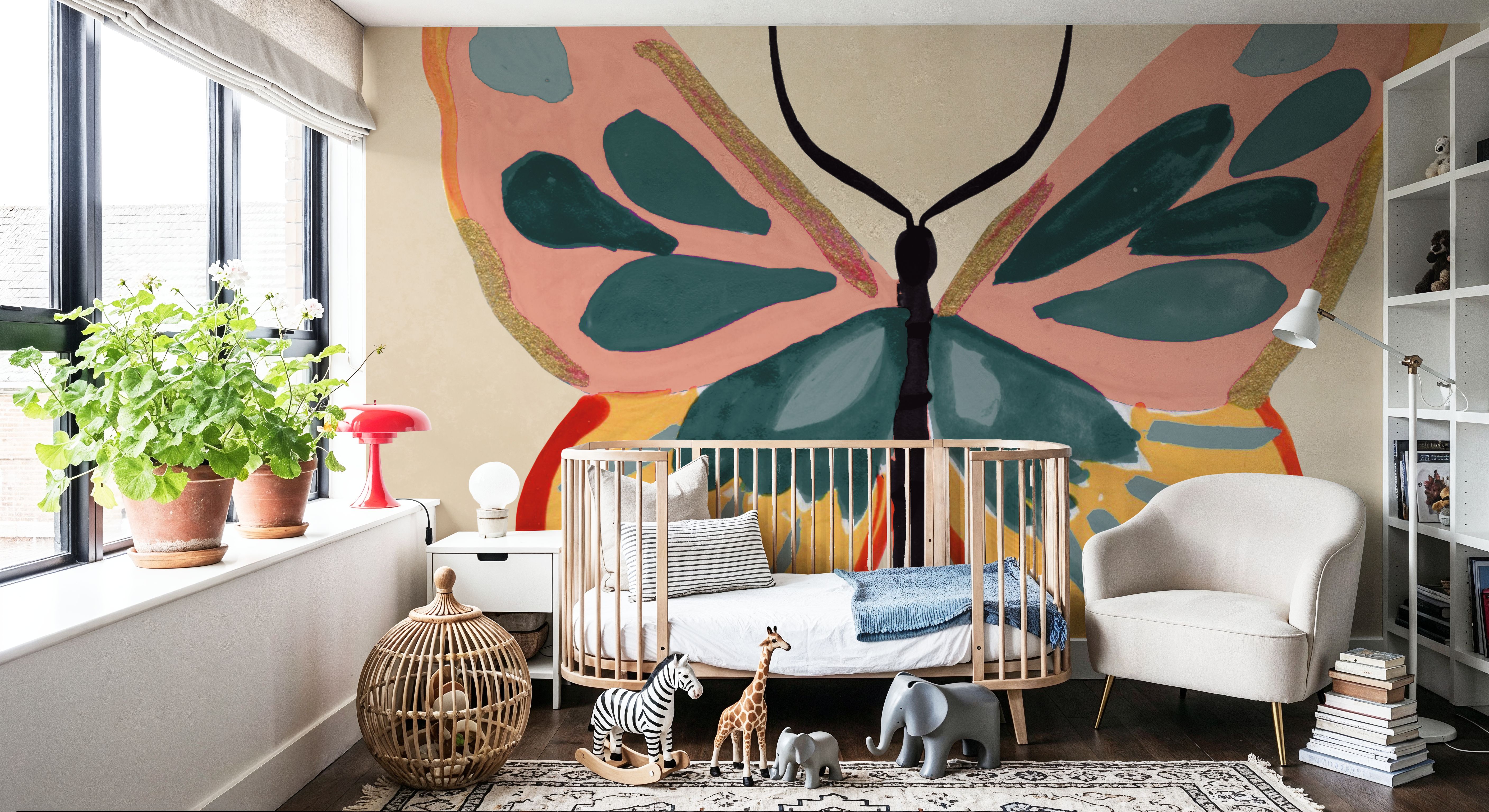 Wall Mural - Fluttering I - Insects Animals mural wallpaper - Kids' Room - Wallism US - Premium, Textured or Peel & Stick