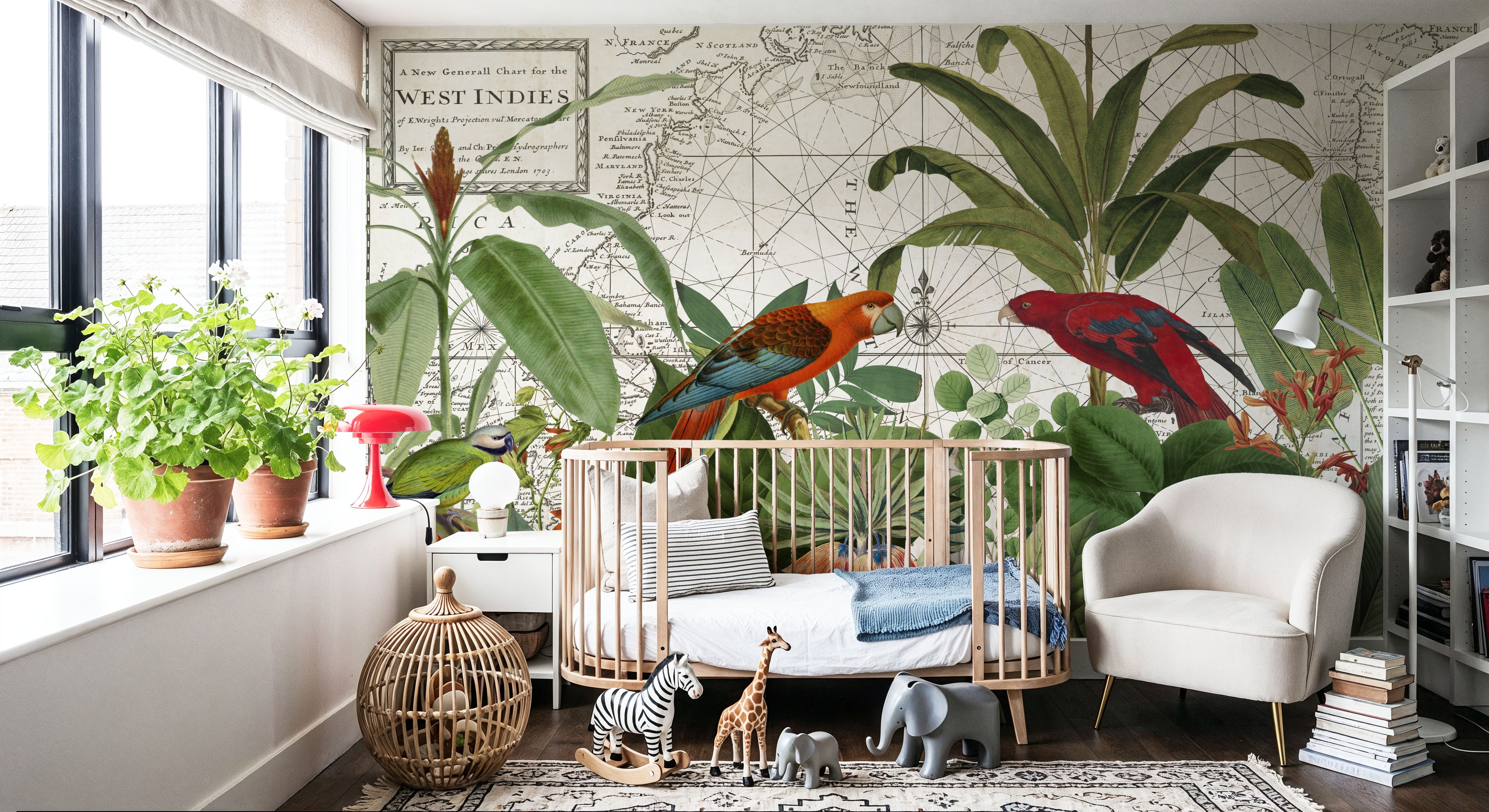 Wall Mural - Exotic Wildlife VI - Birds Forest mural wallpaper - Blue - Living room - Wallism UK - Premium, Textured or Peel & Stick