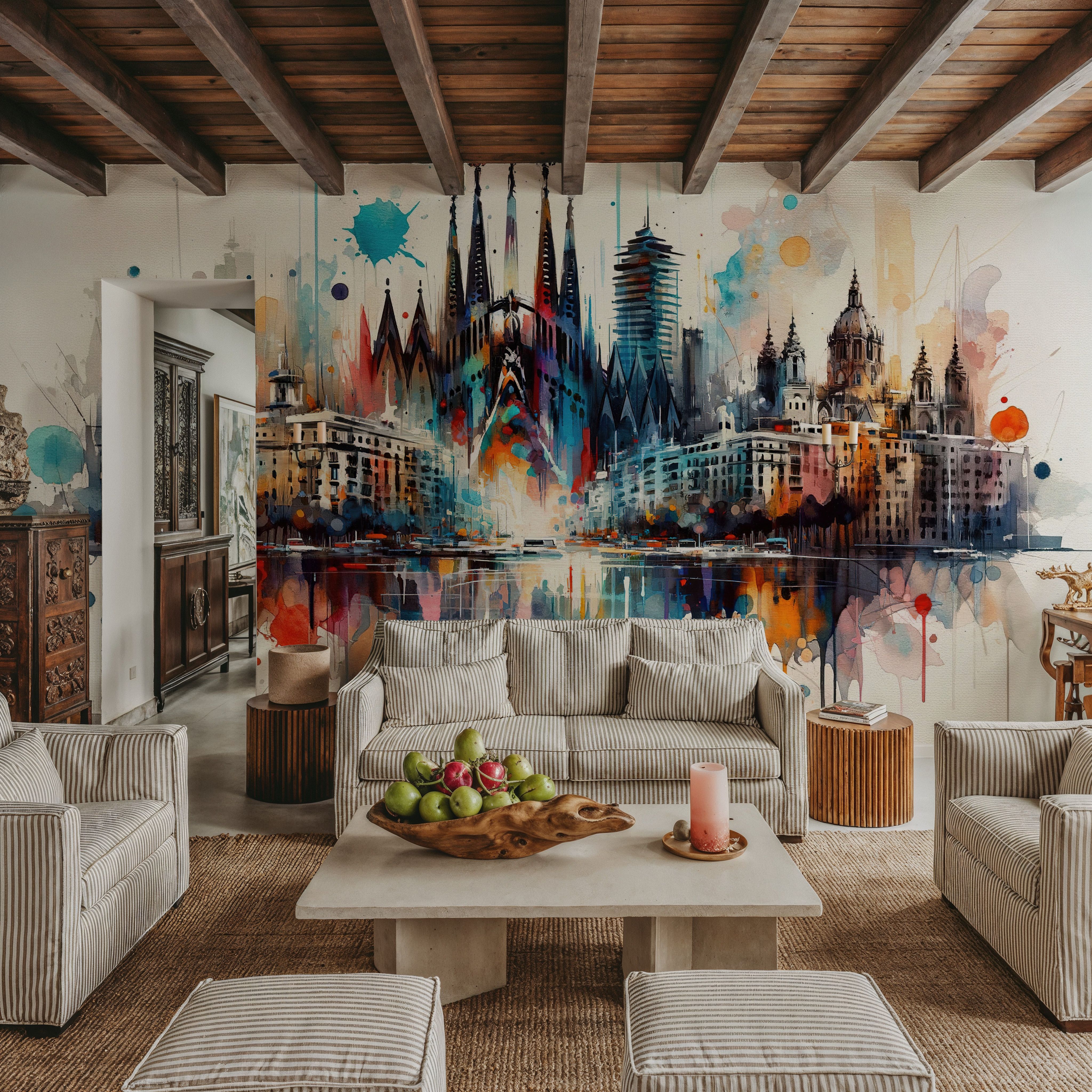 Watercolor Skyline Barcelona I