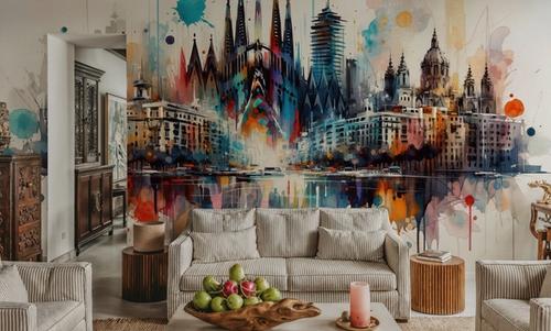 Watercolor Skyline Barcelona I
