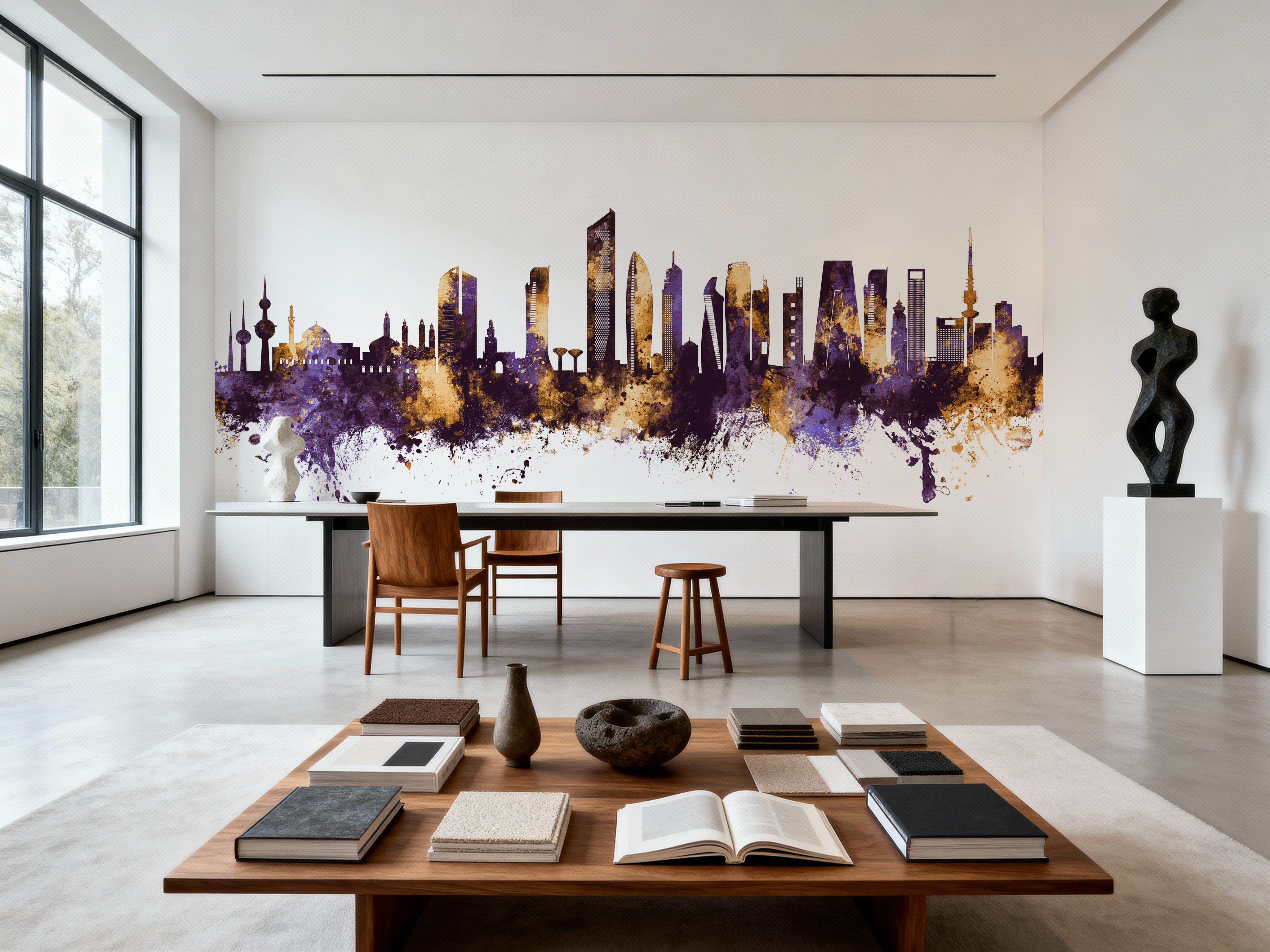 Kuwait City Skyline Purple & Gold