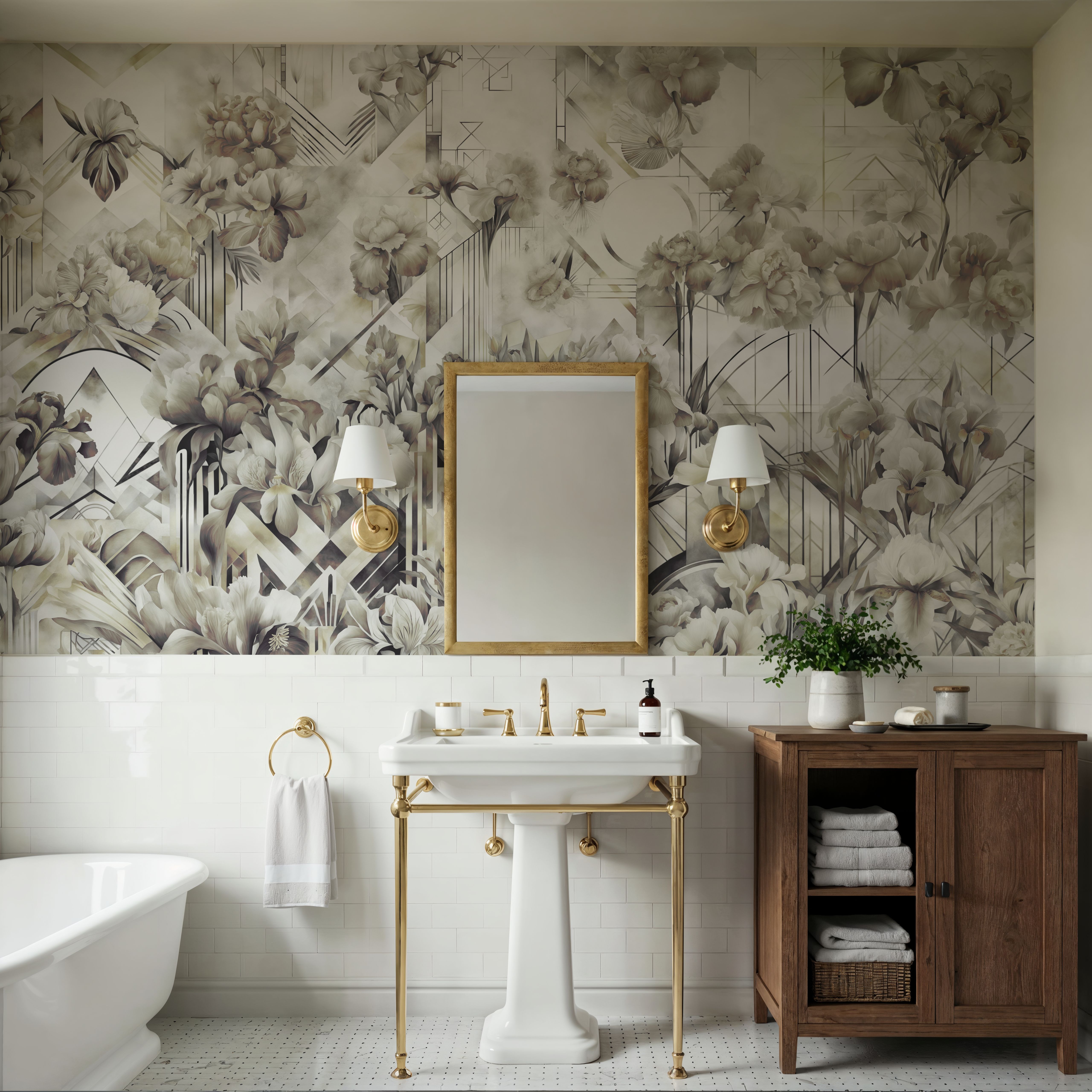 Watercolor Irises Green