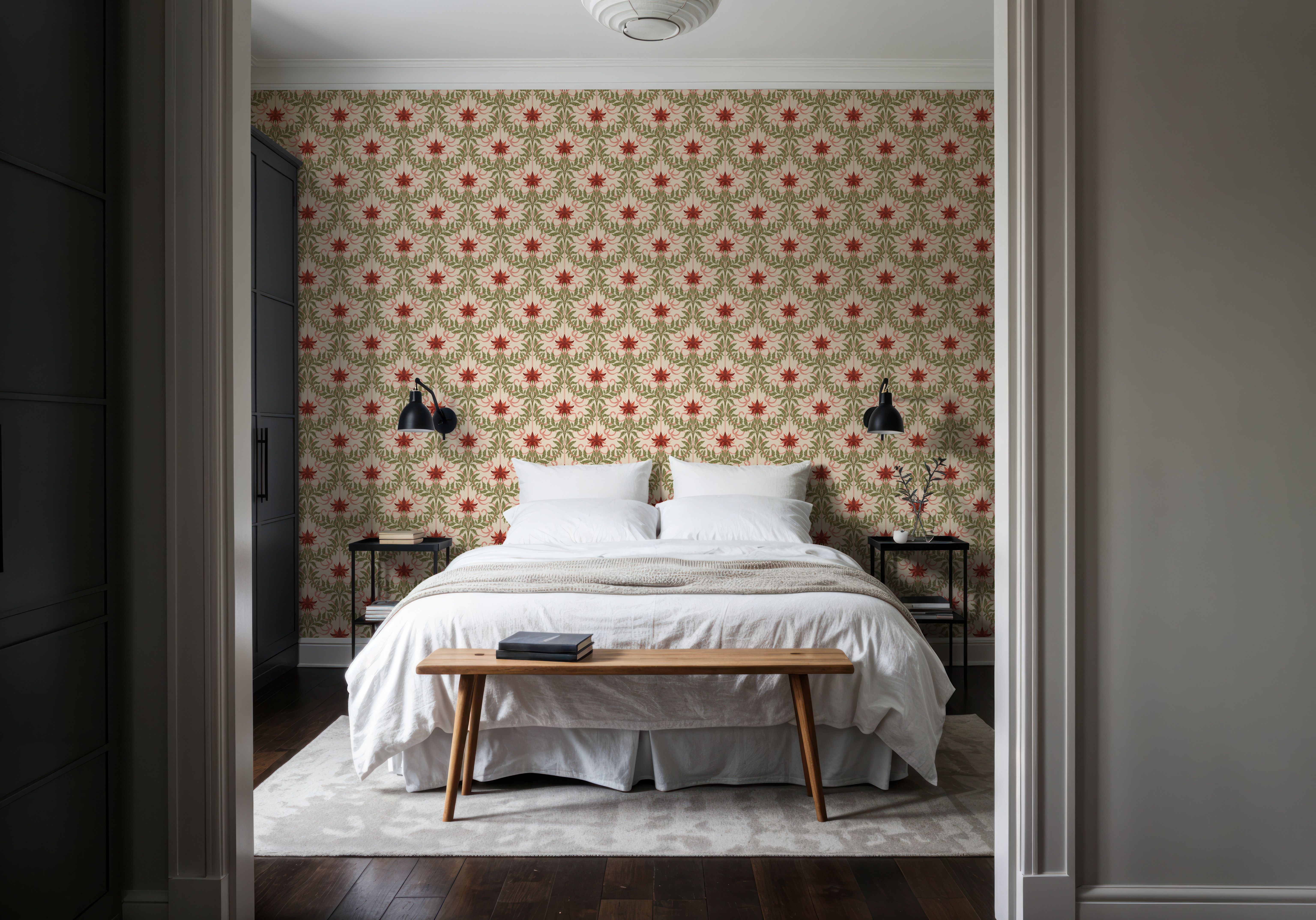 Floral Damask & Bows, Coral