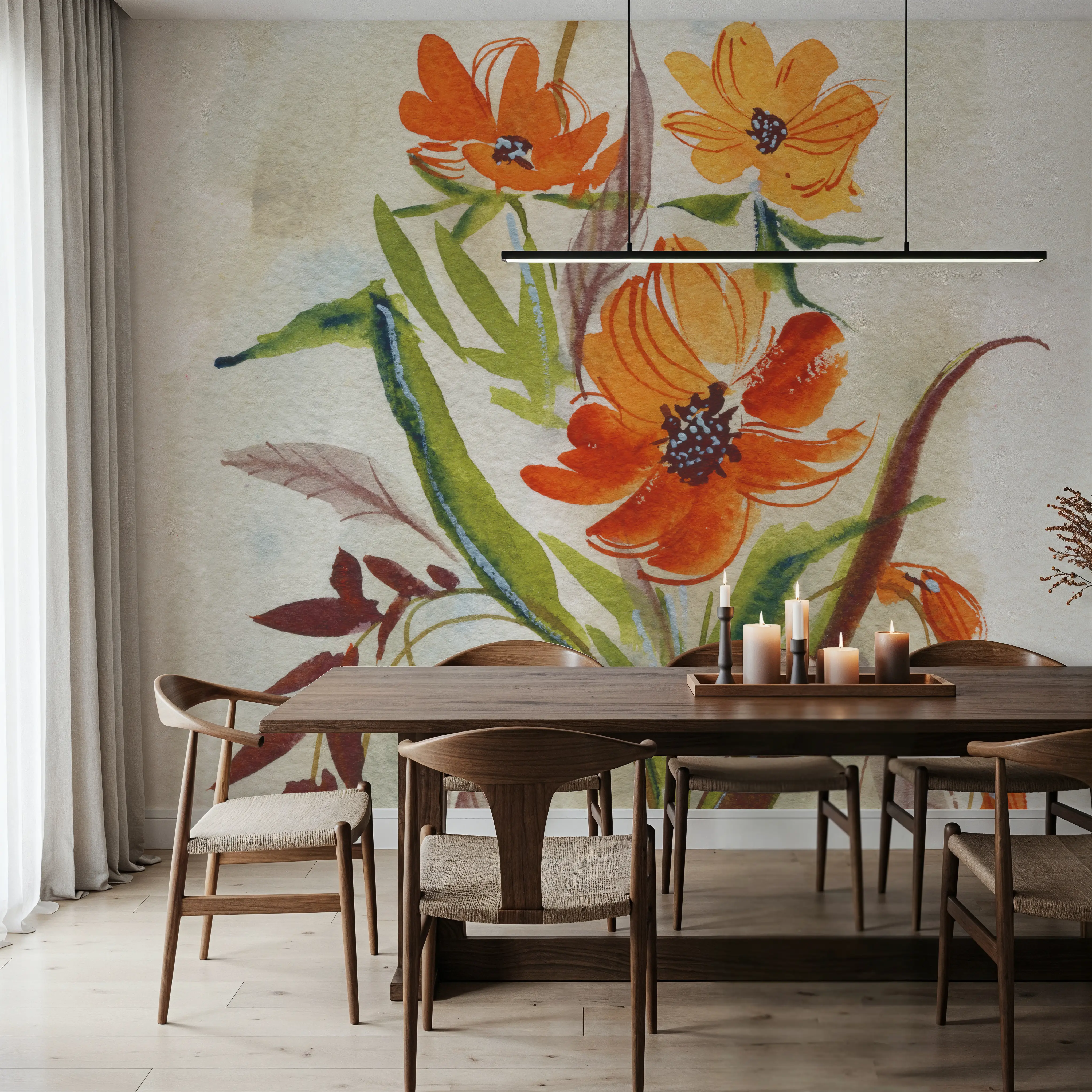 Wall Mural - Autumn Bloom - Contemporary Nature mural wallpaper - Orange - Offices - Wallism Ireland - Peel & Stick or Paste-the-Wall