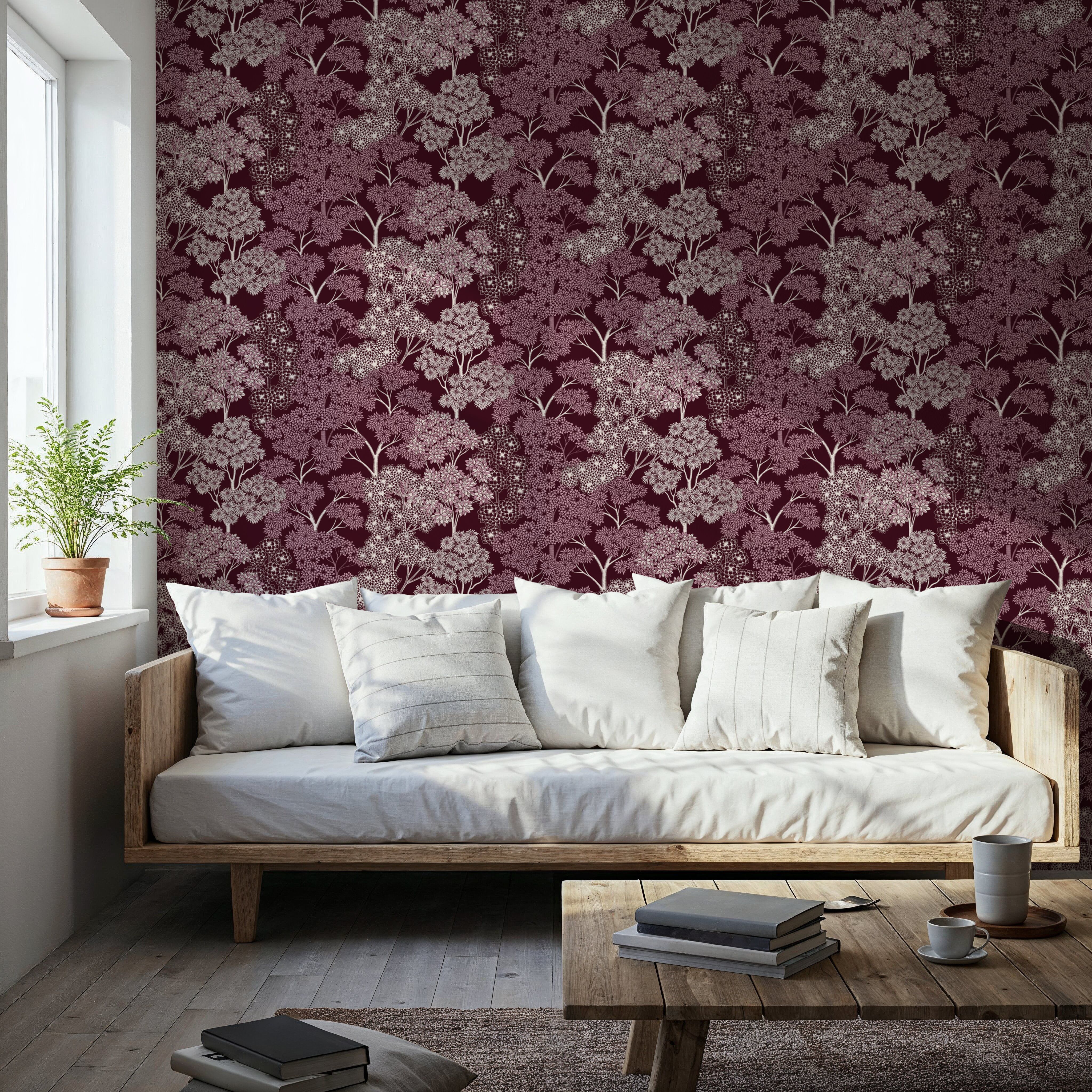 Overleaf Woodland Pattern, Burgundy