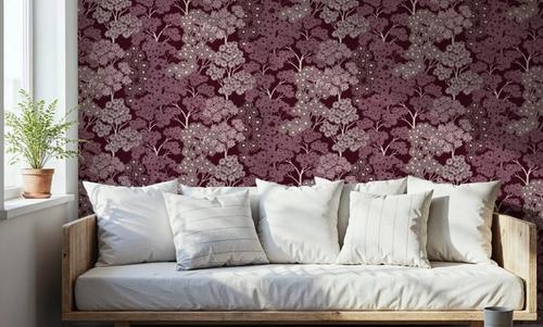 Overleaf Woodland Pattern, Burgundy